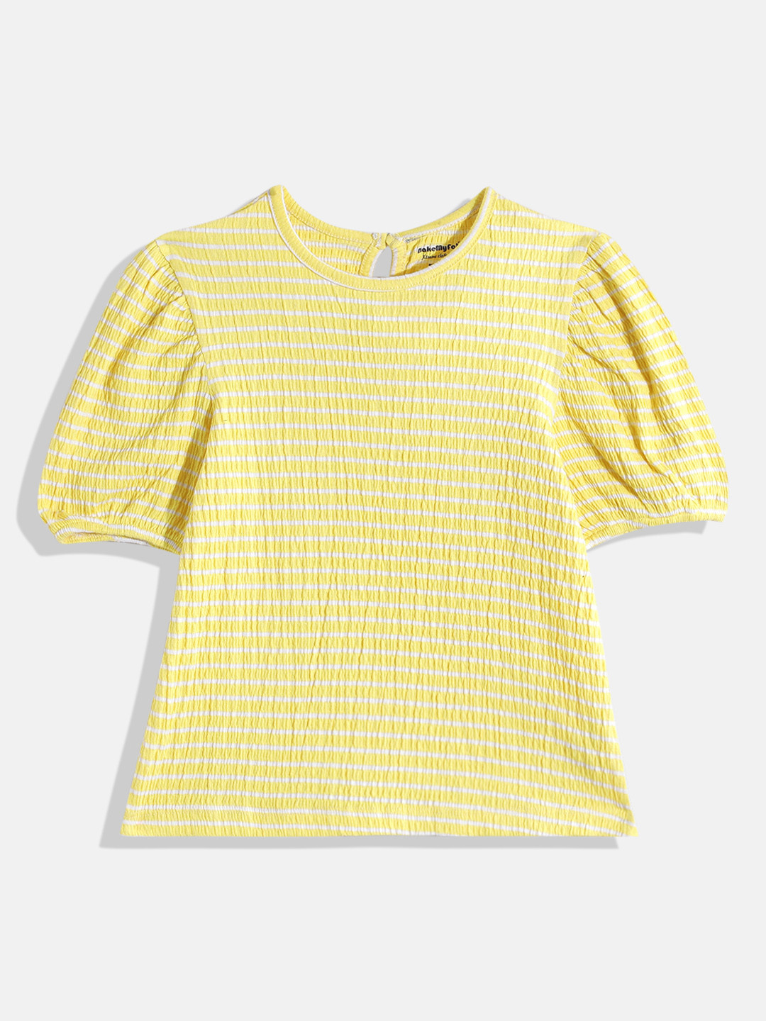 makemyfab Girls Striped Puff Sleeve Crushed Top