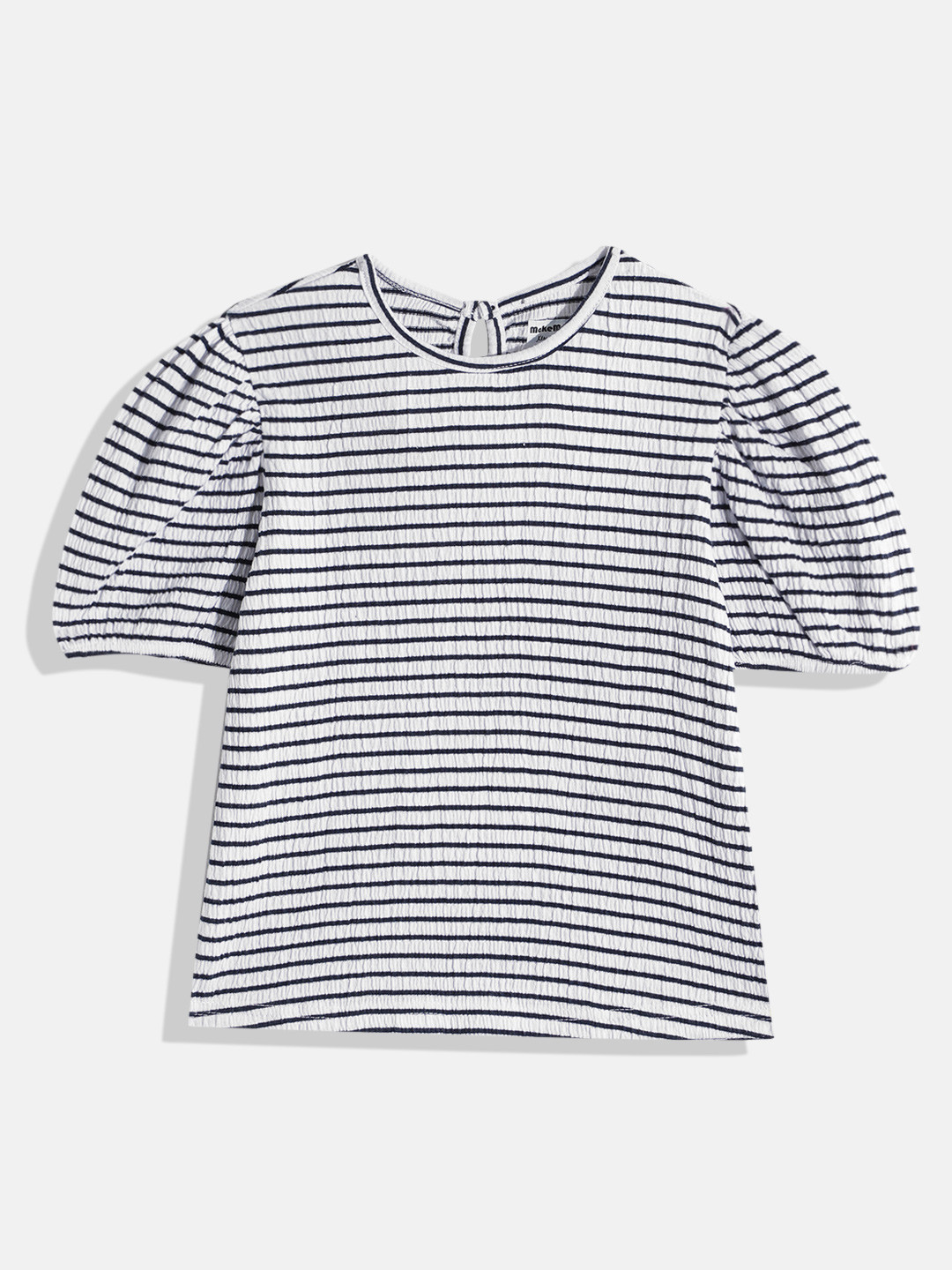 makemyfab Girls Striped Puff Sleeve Crushed Top