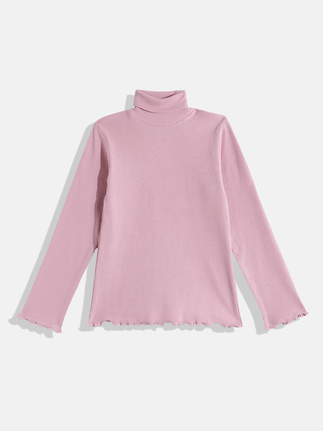 makemyfab Girls Turtle Neck Ribbed Top