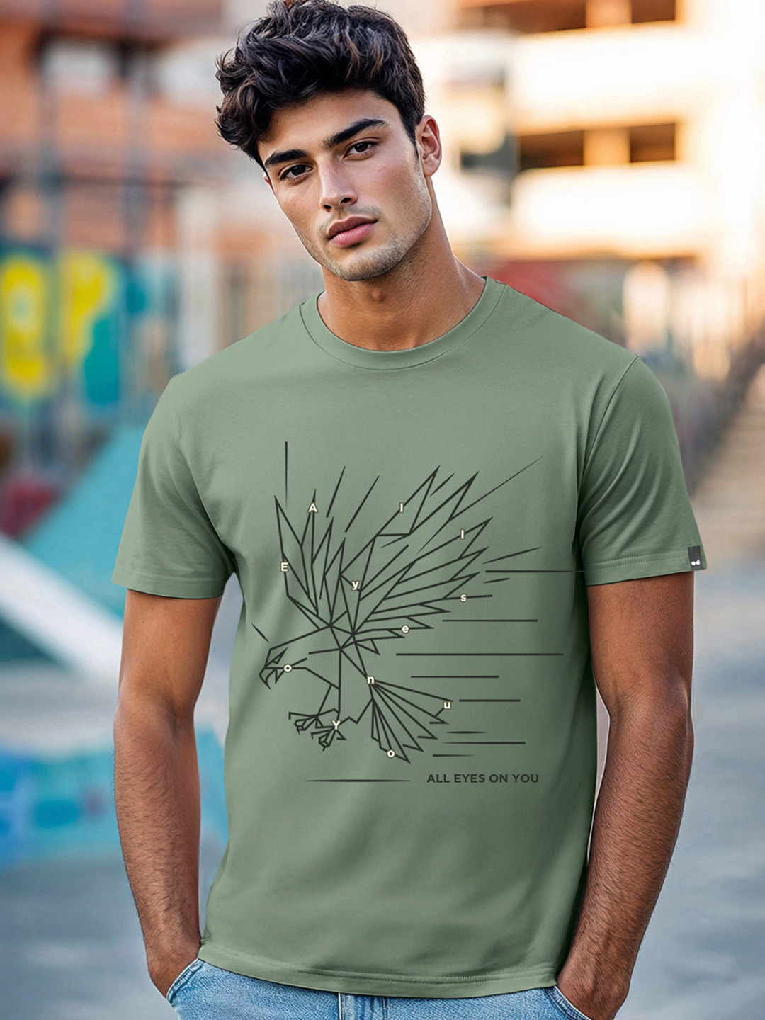 Bewakoof Party Animal Men Olive Green Eagle Graphic Printed T-Shirt