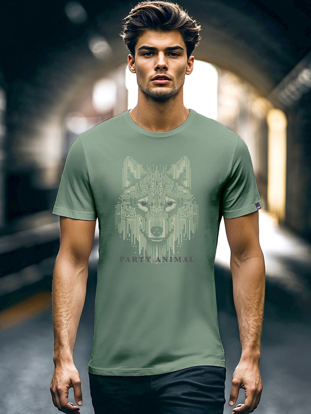 Bewakoof Party Animal Men Olive Green Party Animal Graphic Printed T-Shirt