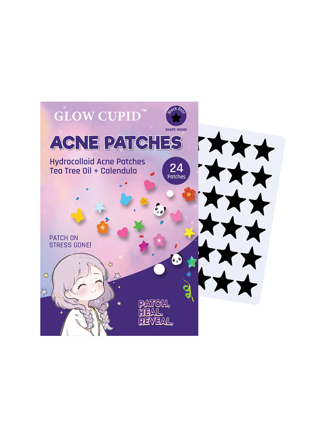 GLOW CUPID Black Star Shape Acne Pimple Patch With Tea Tree Oil & Calendula  - 24 Patches