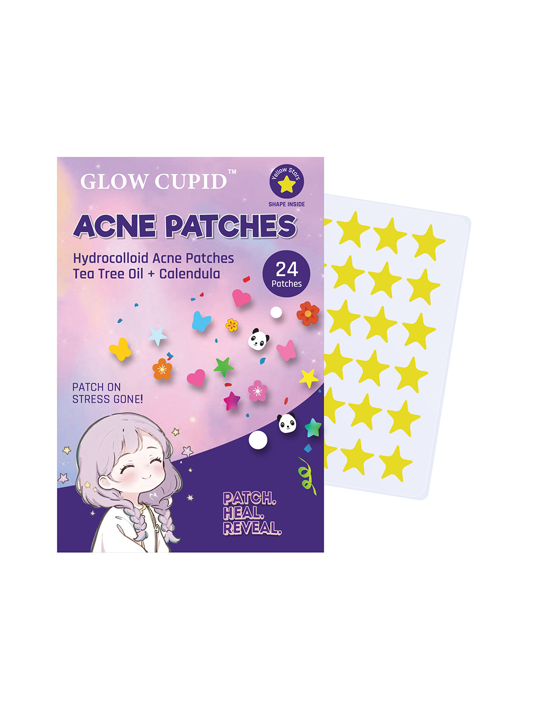 GLOW CUPID Yellow Star Shape Acne Pimple Patch With Tea Tree Oil & Calendula  - 24 Patches