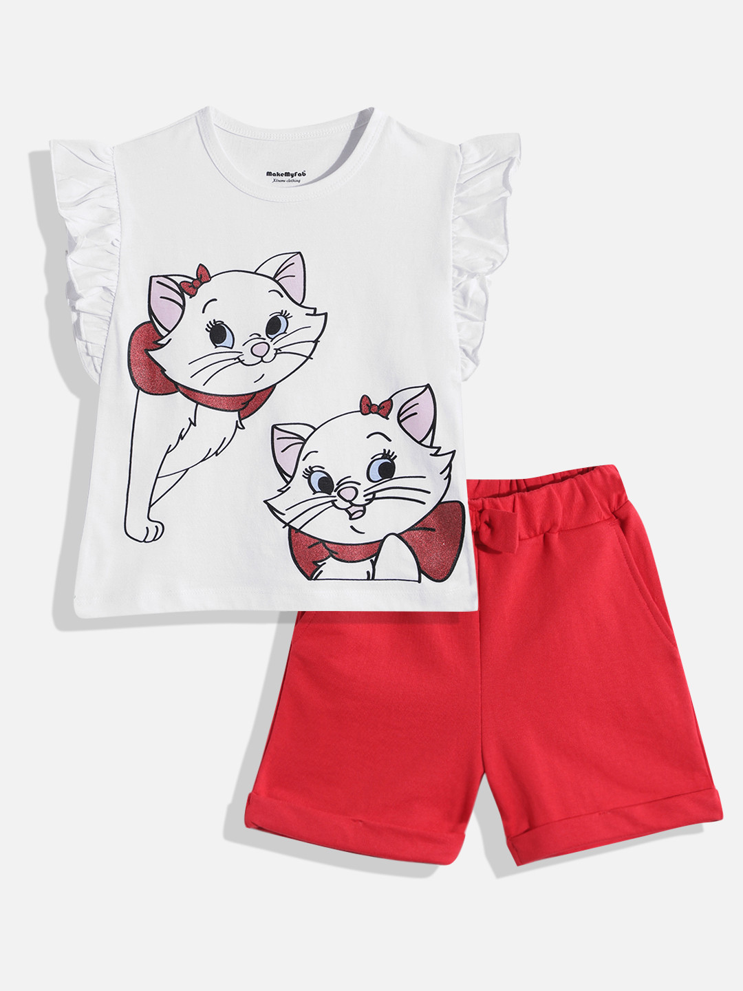 makemyfab Girls Animal Graphic Printed Top with Shorts