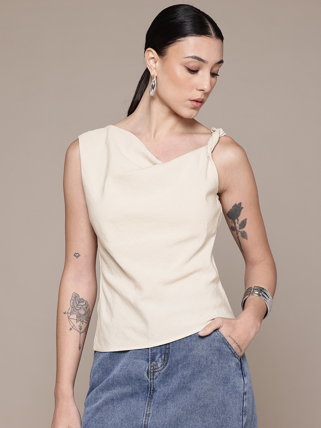 MANGO Cowl Neck Draped Effect Top