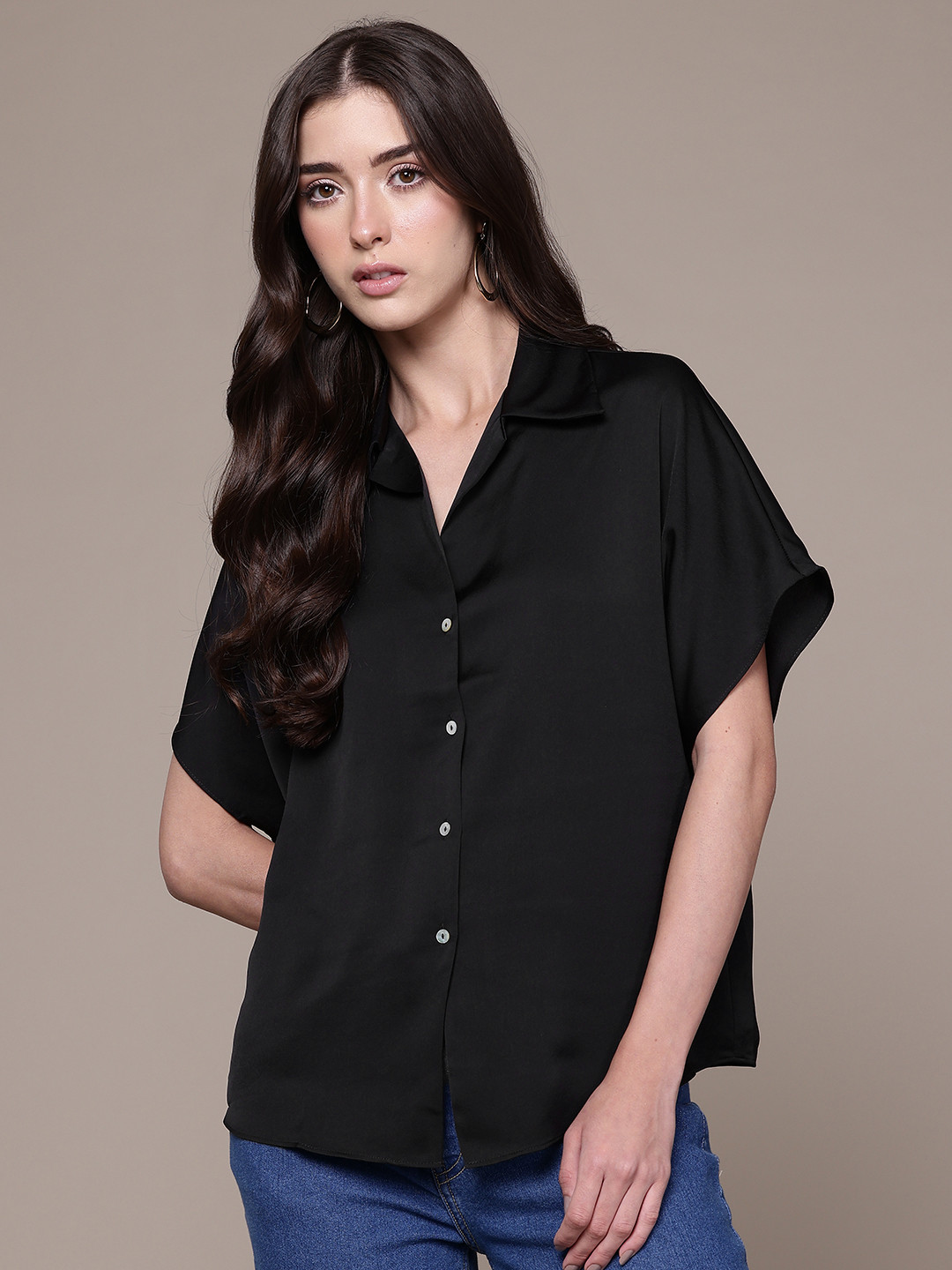 MANGO Cuban Collar Extended Sleeves Relaxed Fit Casual Shirt - Image 1