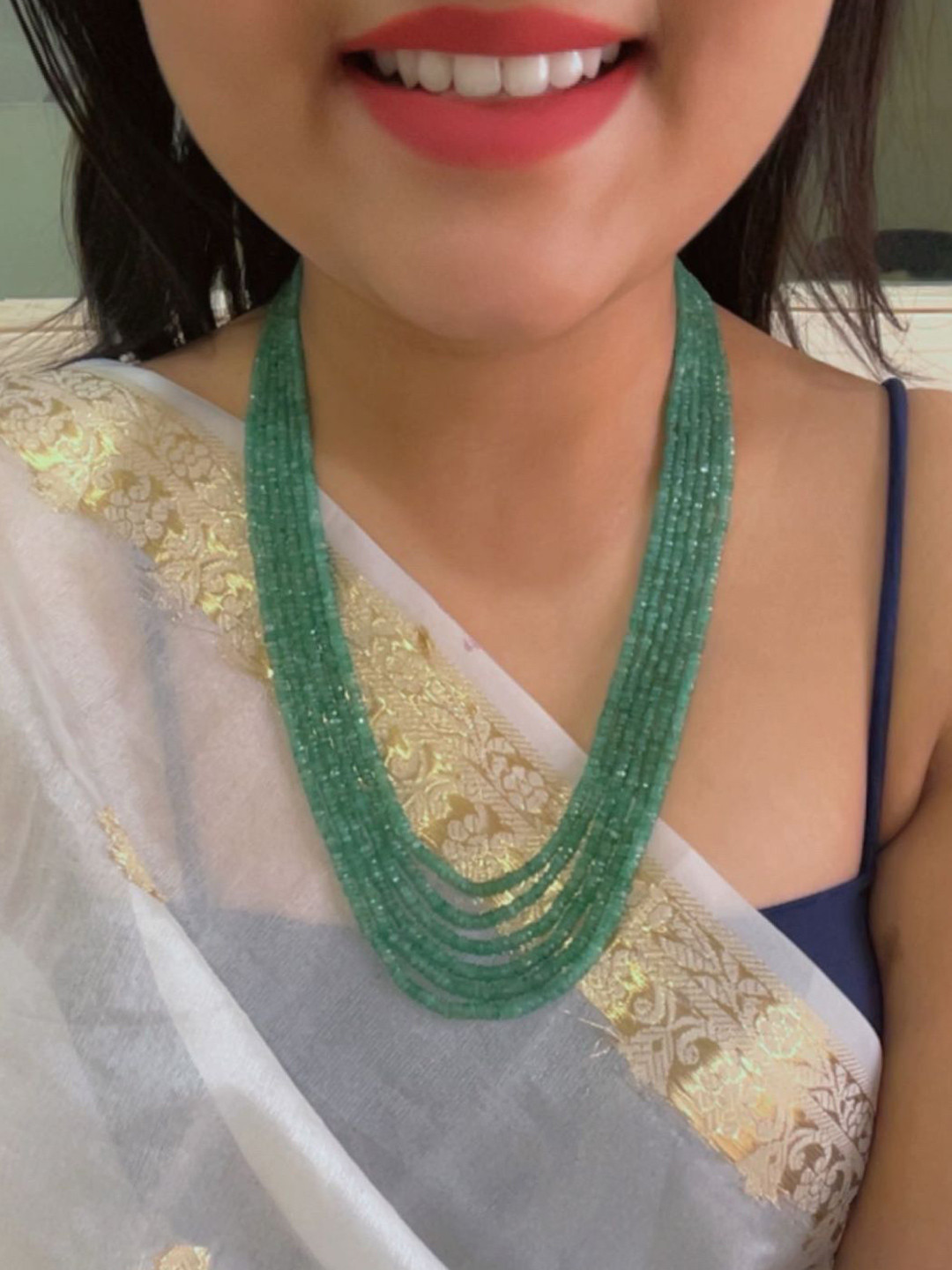 Raj Gems Natural Emerald Gemstone Beads Layered Necklace