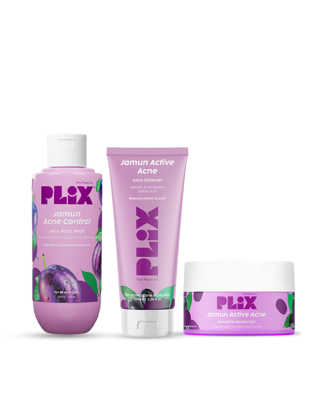 PLIX THE PLANT FIX Set of Jamun Body Wash 263ml + Cleanser 100ml + Moisturizer 30g