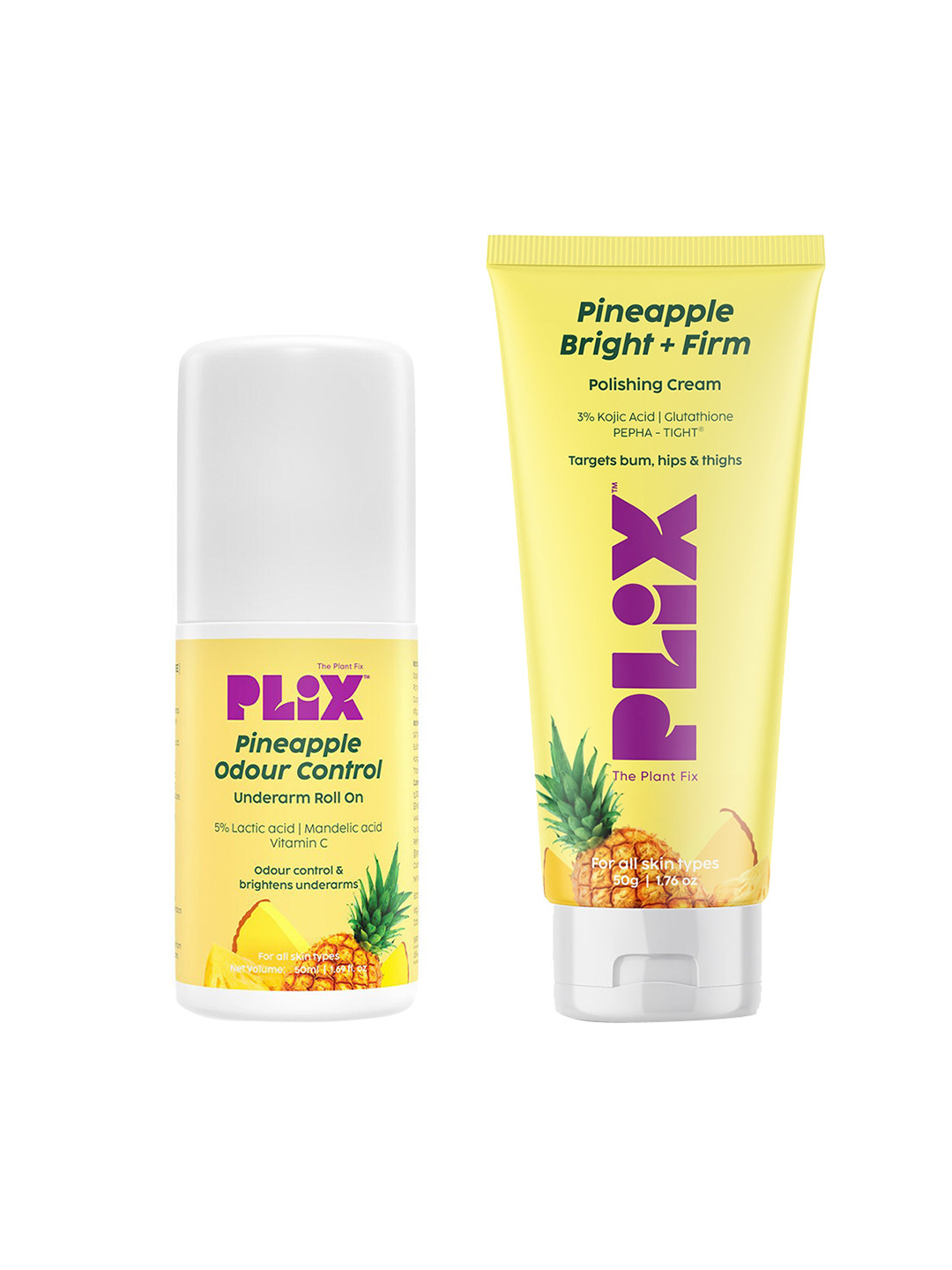PLIX THE PLANT FIX Set of Pineapple Odour Control Roll-On 50ml + Polishing Cream 50g