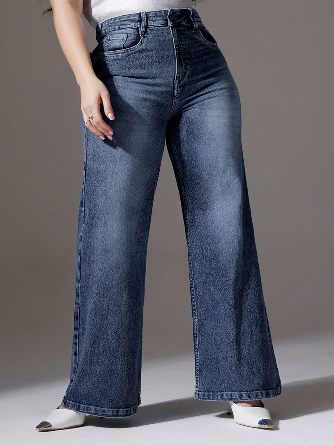 Miss Chase A+ Women's Wide-Leg High-Rise Clean-Look Stretchable Denim Jeans