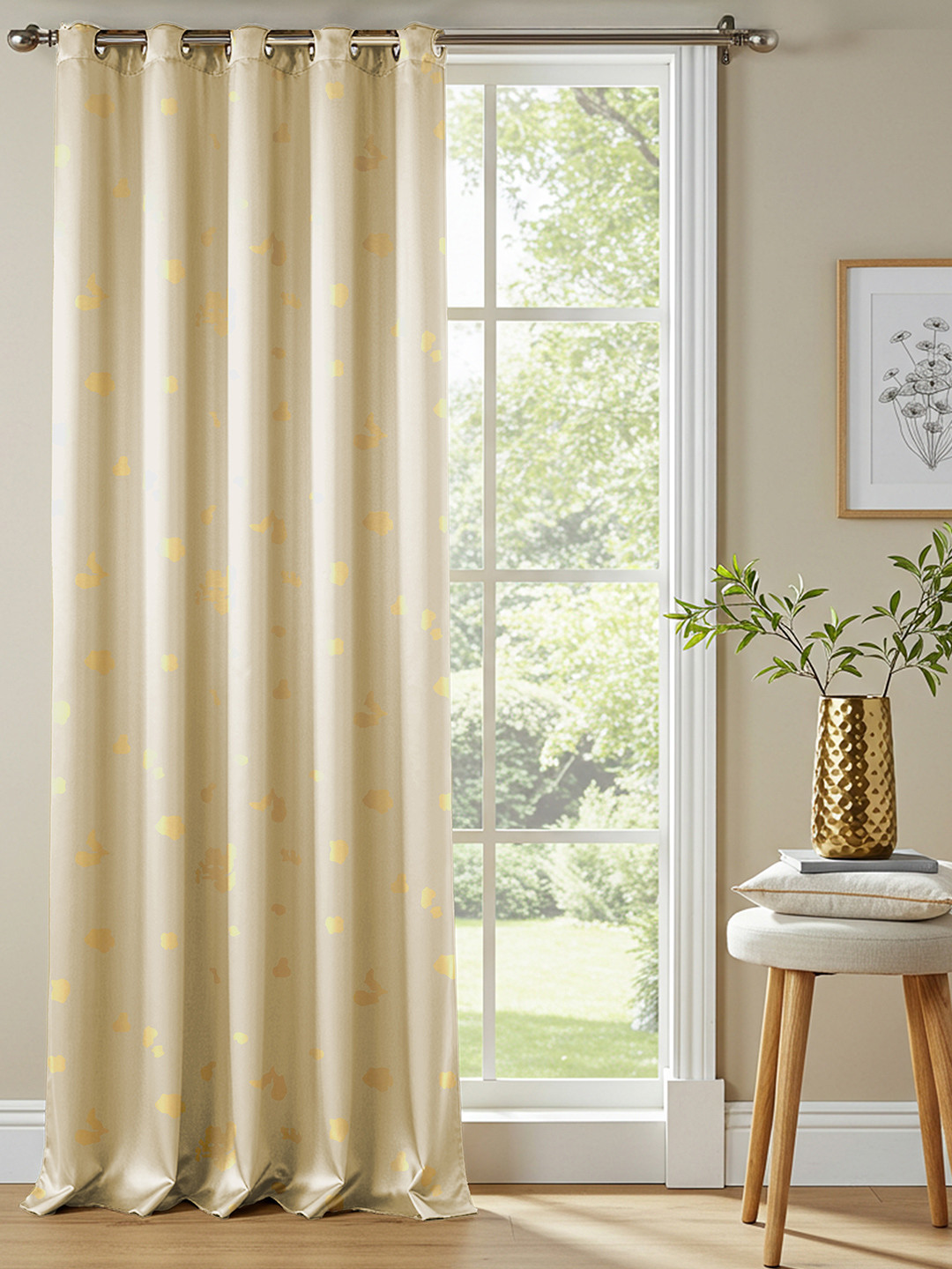 URBAN SPACE Beige & Yellow Abstract Printed Cotton Black Out Door Curtain