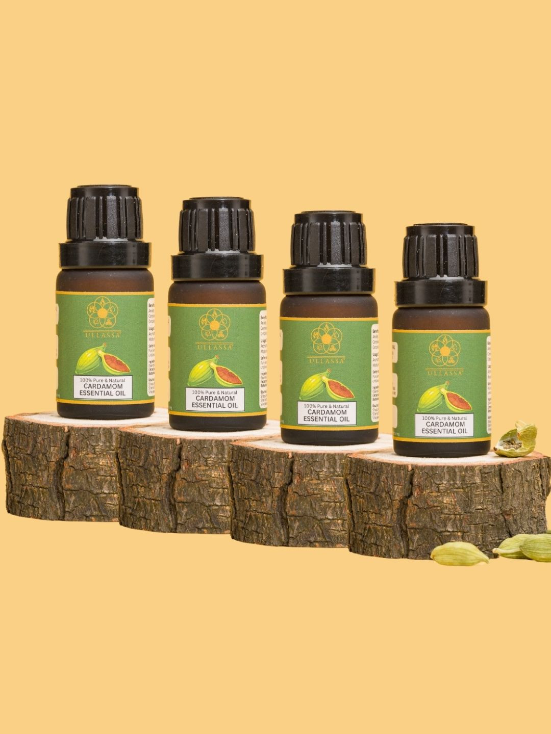 ULLASSA Pack of 4 Cardamom Essential Oil For Anti-Aging, Complexion, Hydration, Sun Protection