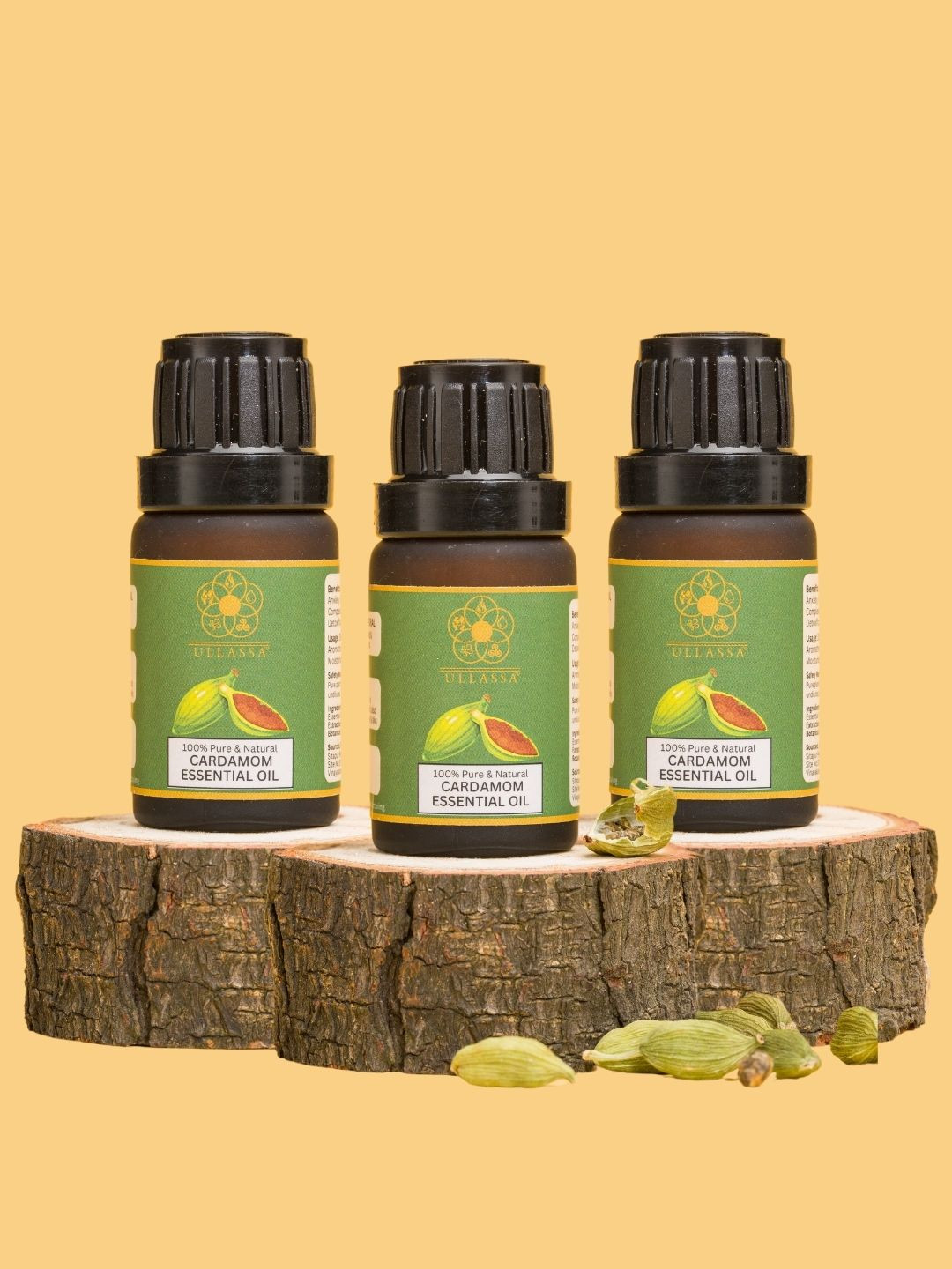 ULLASSA Pack of 3 Cardamom Essential Oil For Anti-Aging, Complexion, Hydration, Sun Protection