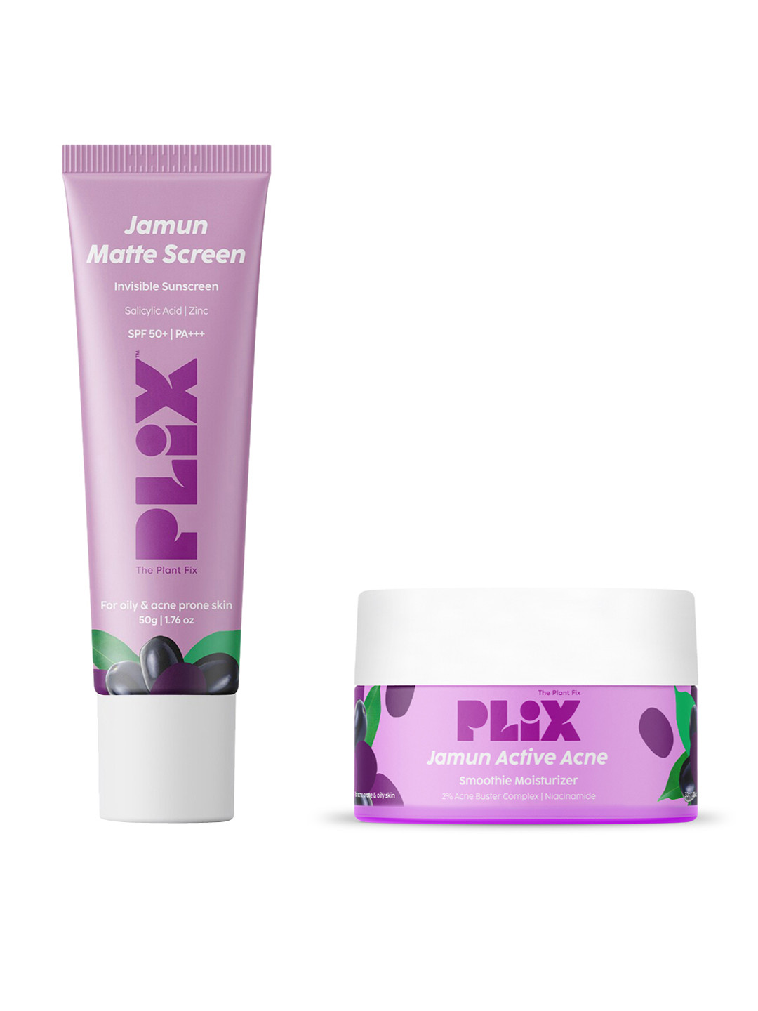 PLIX THE PLANT FIX Set of Jamun Active Acne Moisturizer 30g & Matte SPF50+ Sunscreen 50g