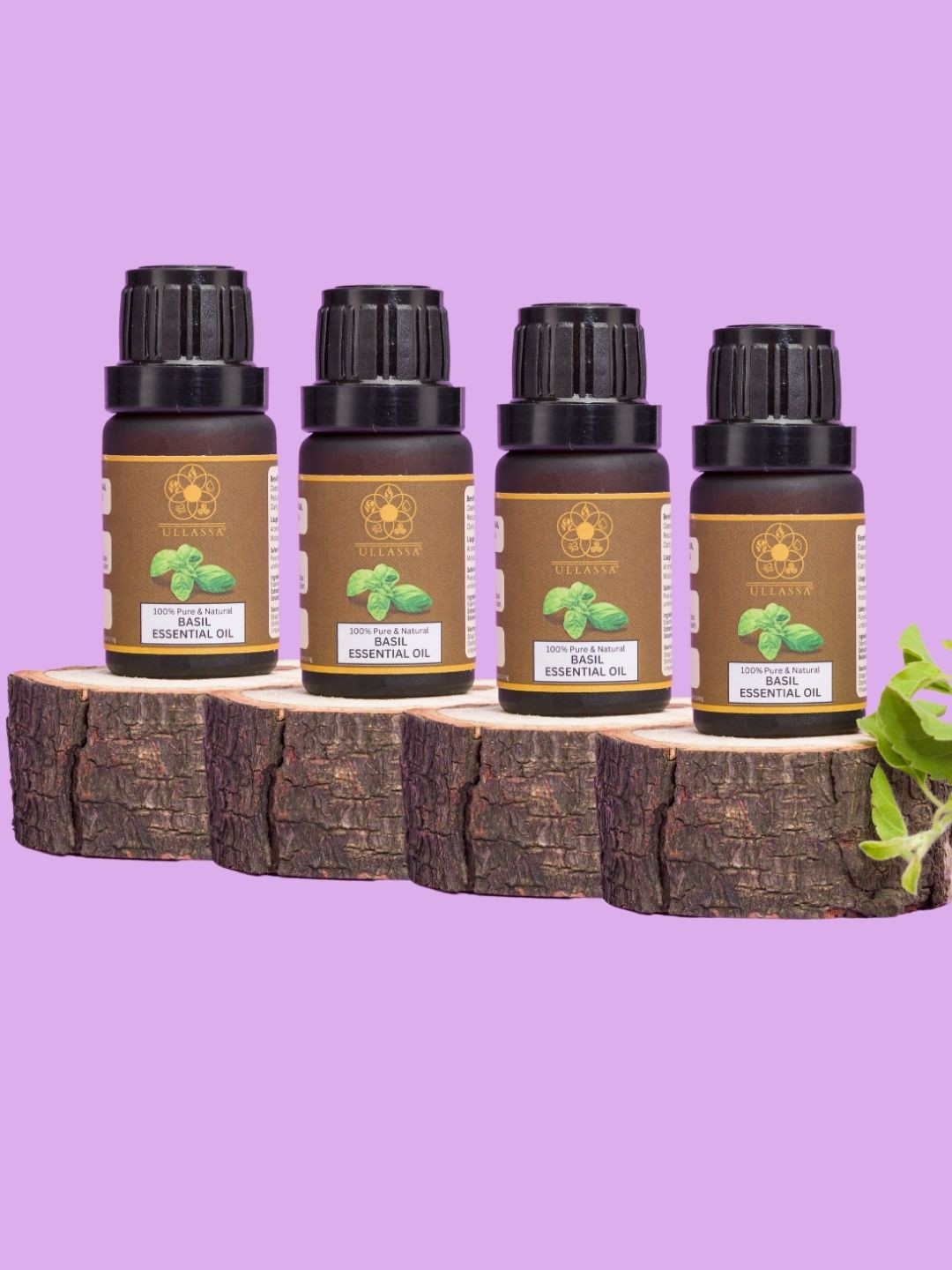 ULLASSA Pack of 4 Basil Tulsi Essential Oil For Skin Cleansing, Acne Control, Immunity