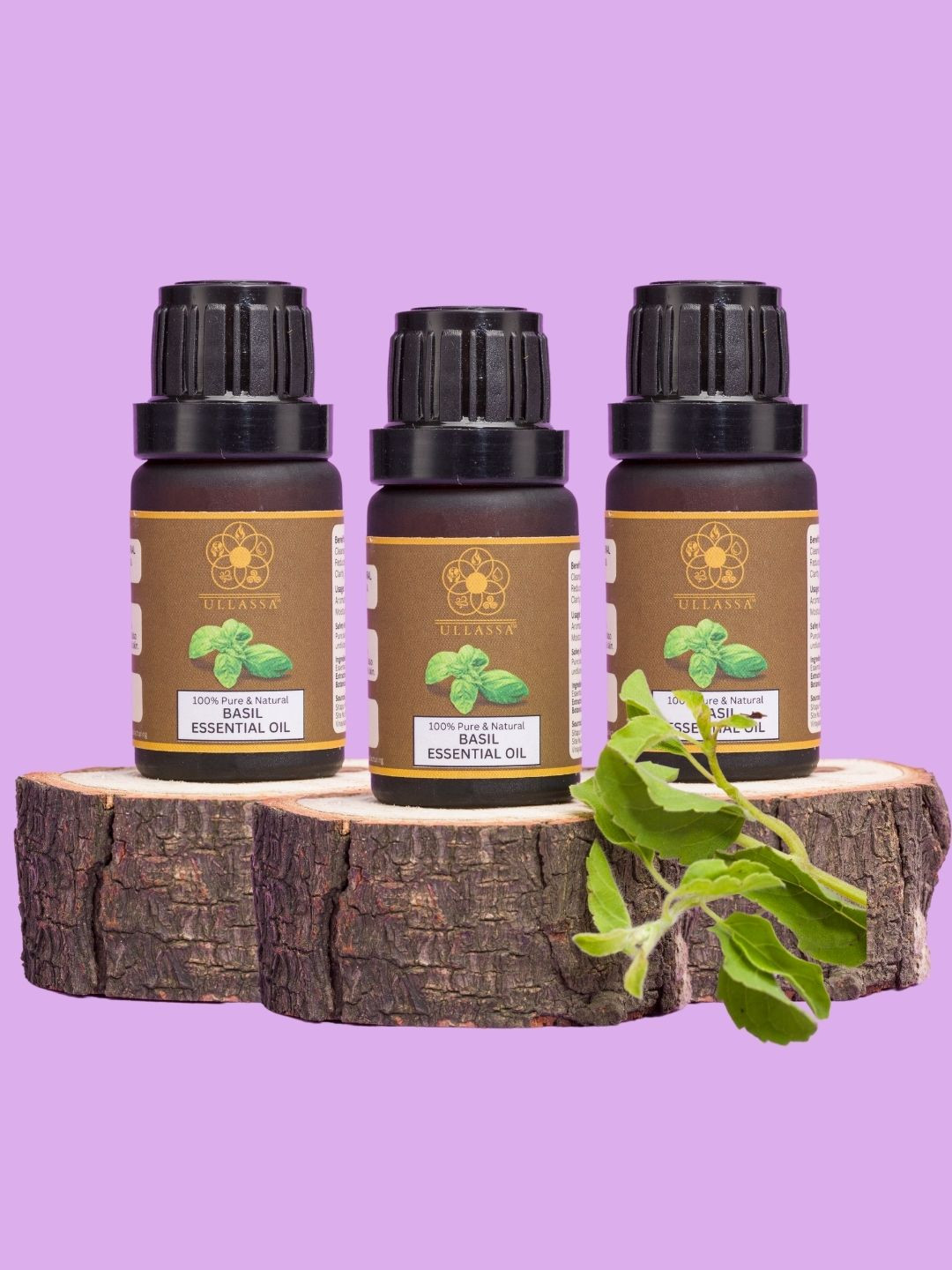 ULLASSA Pack of 3 Basil Tulsi Essential Oil For Skin Cleansing, Acne Control, Immunity