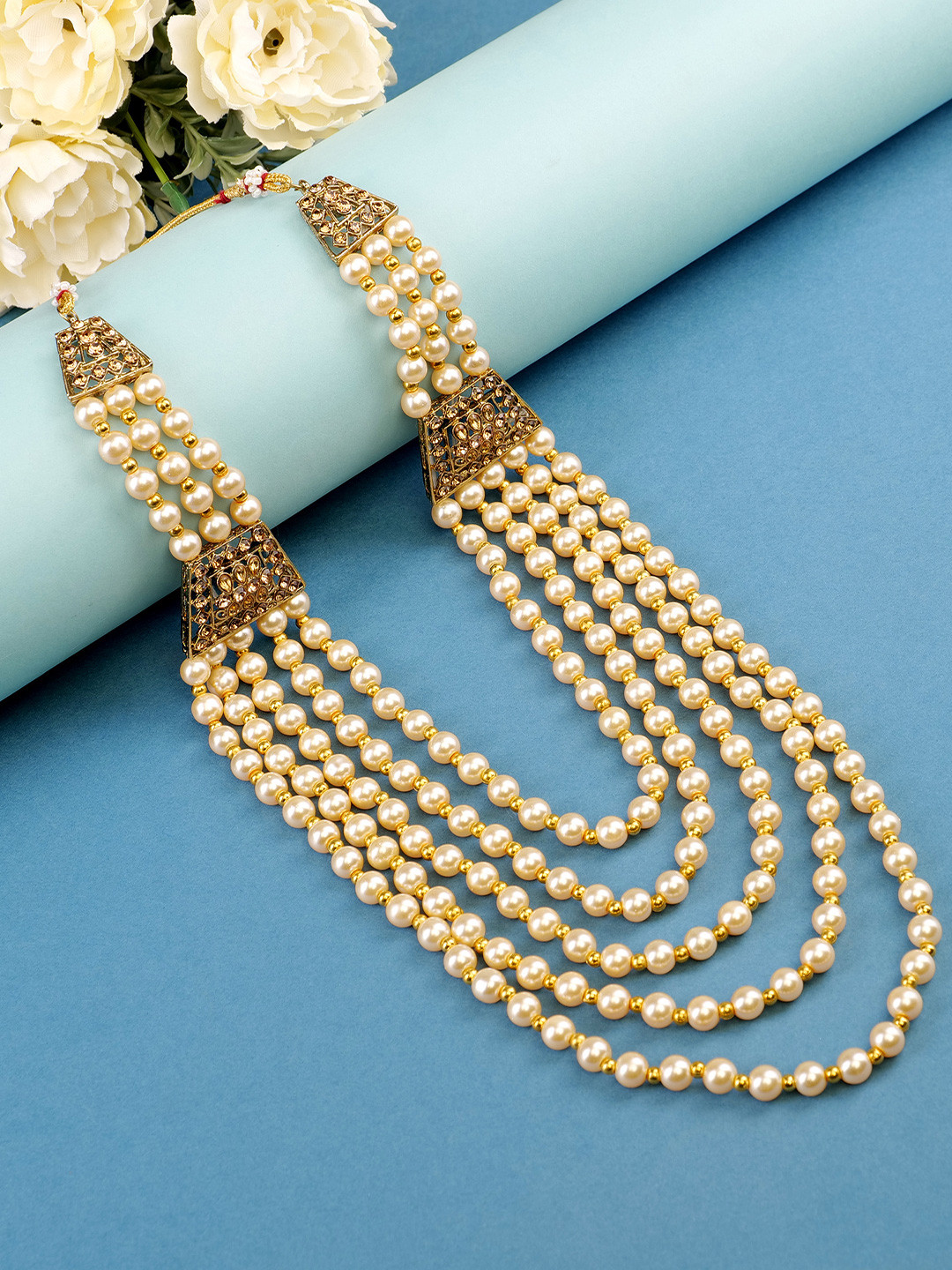 JIYANSHI FASHION Men Gold-Plated Pearl-Beaded Necklace