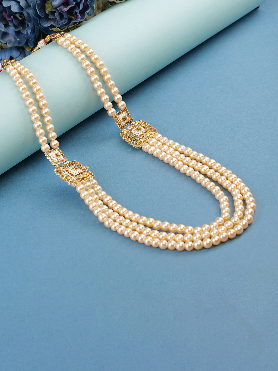 JIYANSHI FASHION Men Gold-Plated Pearl-Beaded Necklace