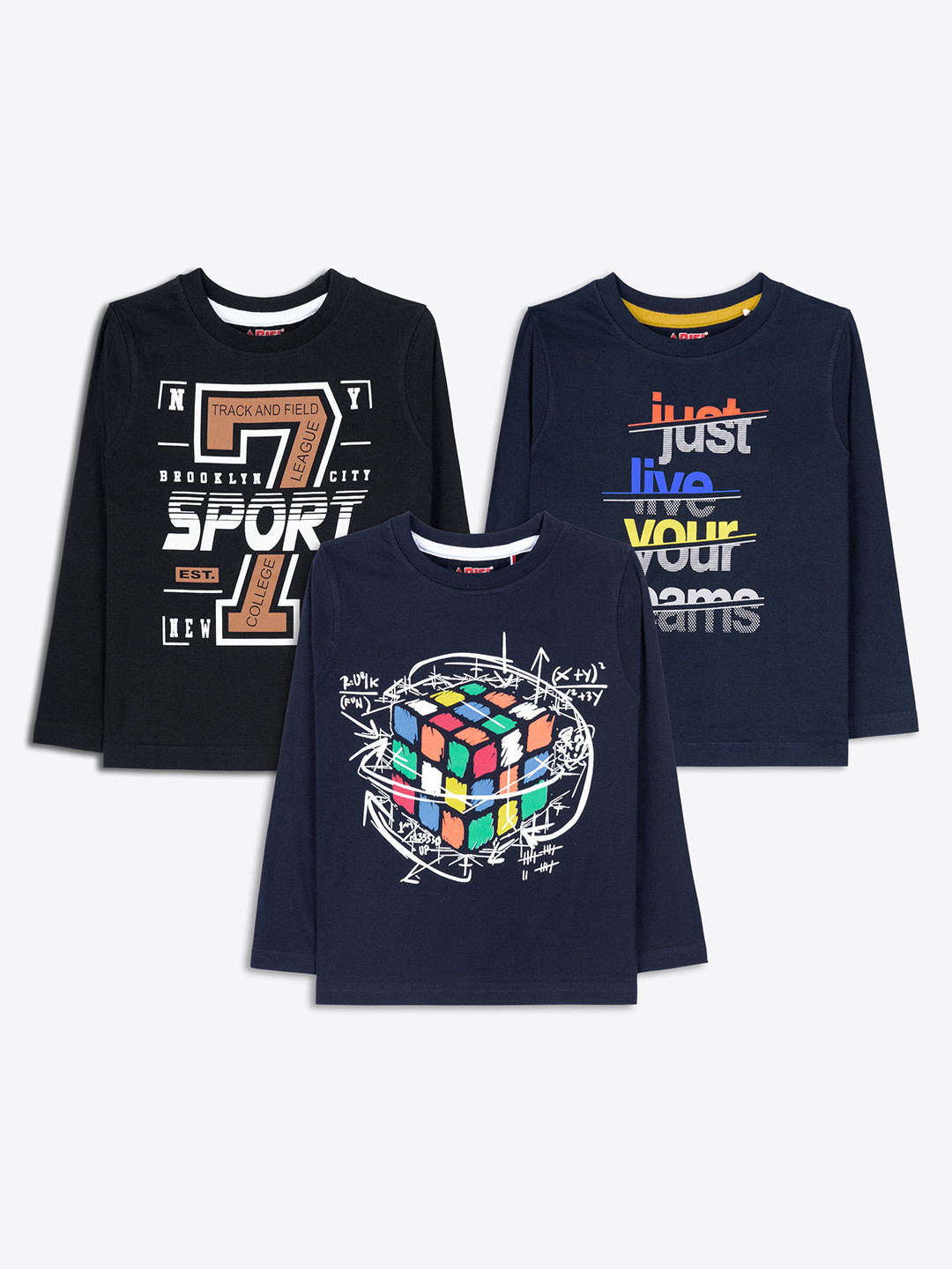 ariel Boys Pack Of 3 Typography Printed Round Neck Pure Cotton T-shirts