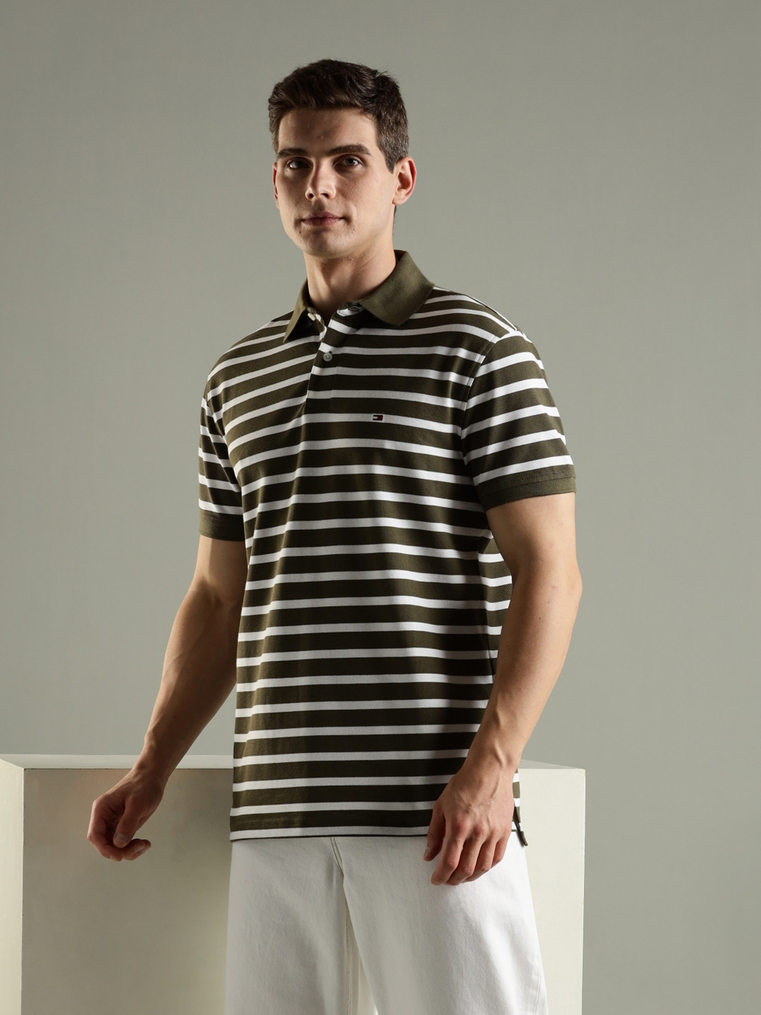 Tommy Hilfiger Europe Striped Polo Collar Multi Or Variegate Stripes Relaxed Fit T-shirt
