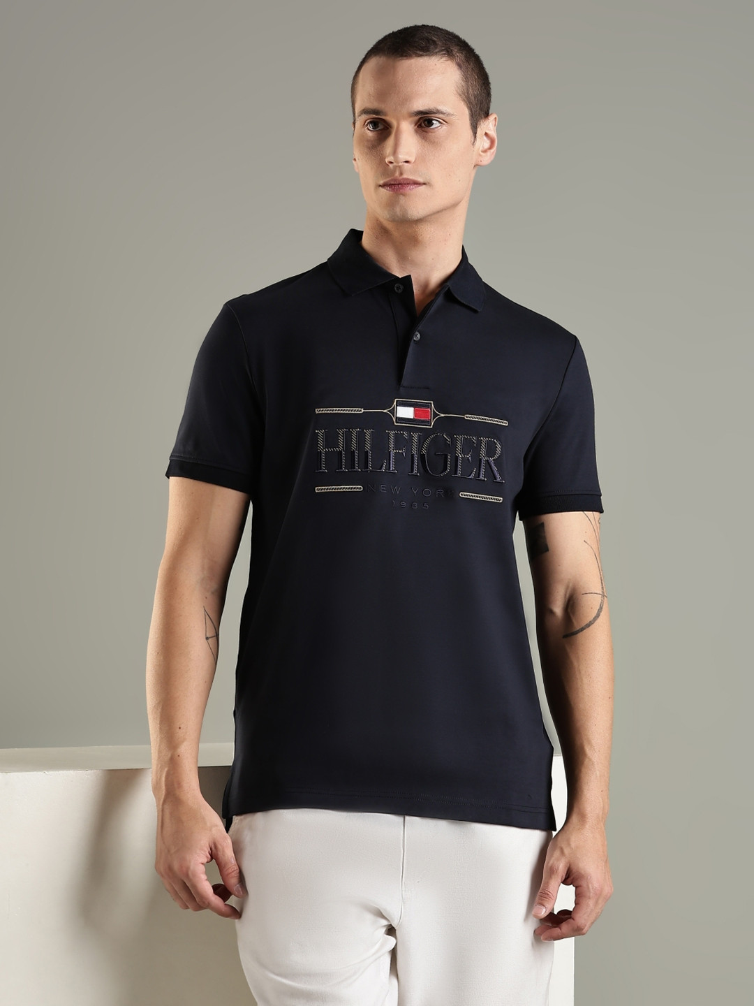 Tommy Hilfiger Brand Logo Printed Polo Collar Short SleevesT-shirt