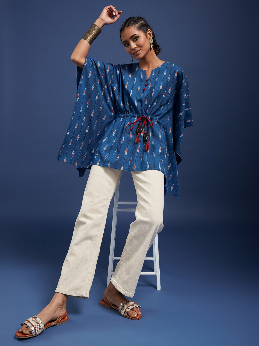 Taavi Woven Design Ikat Pure Cotton Kaftan Kurti