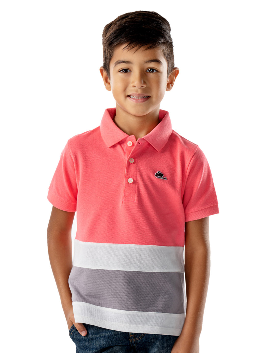 Cherry Crumble Boys Colourblocked Polo Collar Cap Sleeves T-shirt