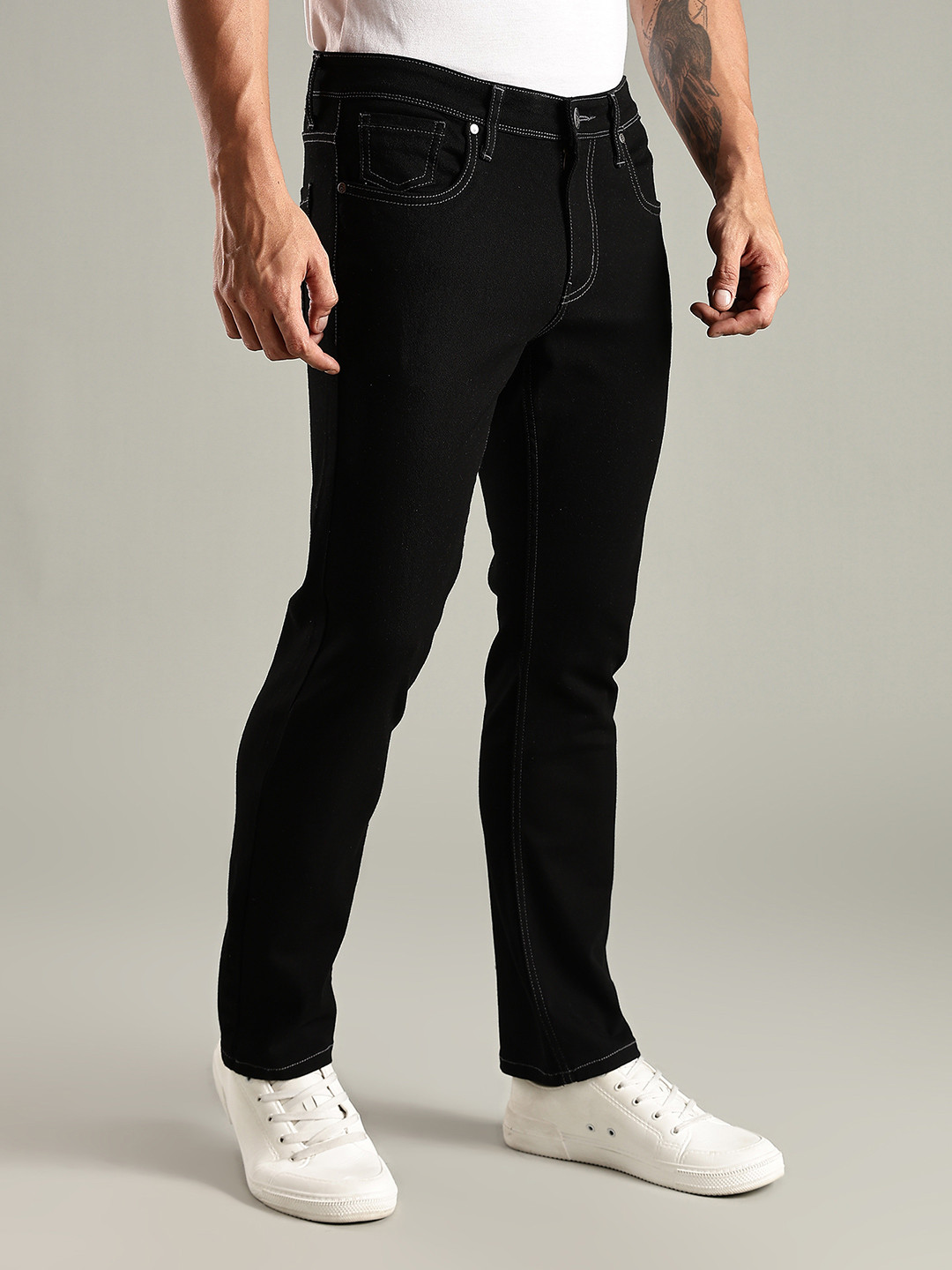 Thomas Scott Men Original Straight Fit Mid-Rise Clean Look No Fade Stretchable Jeans