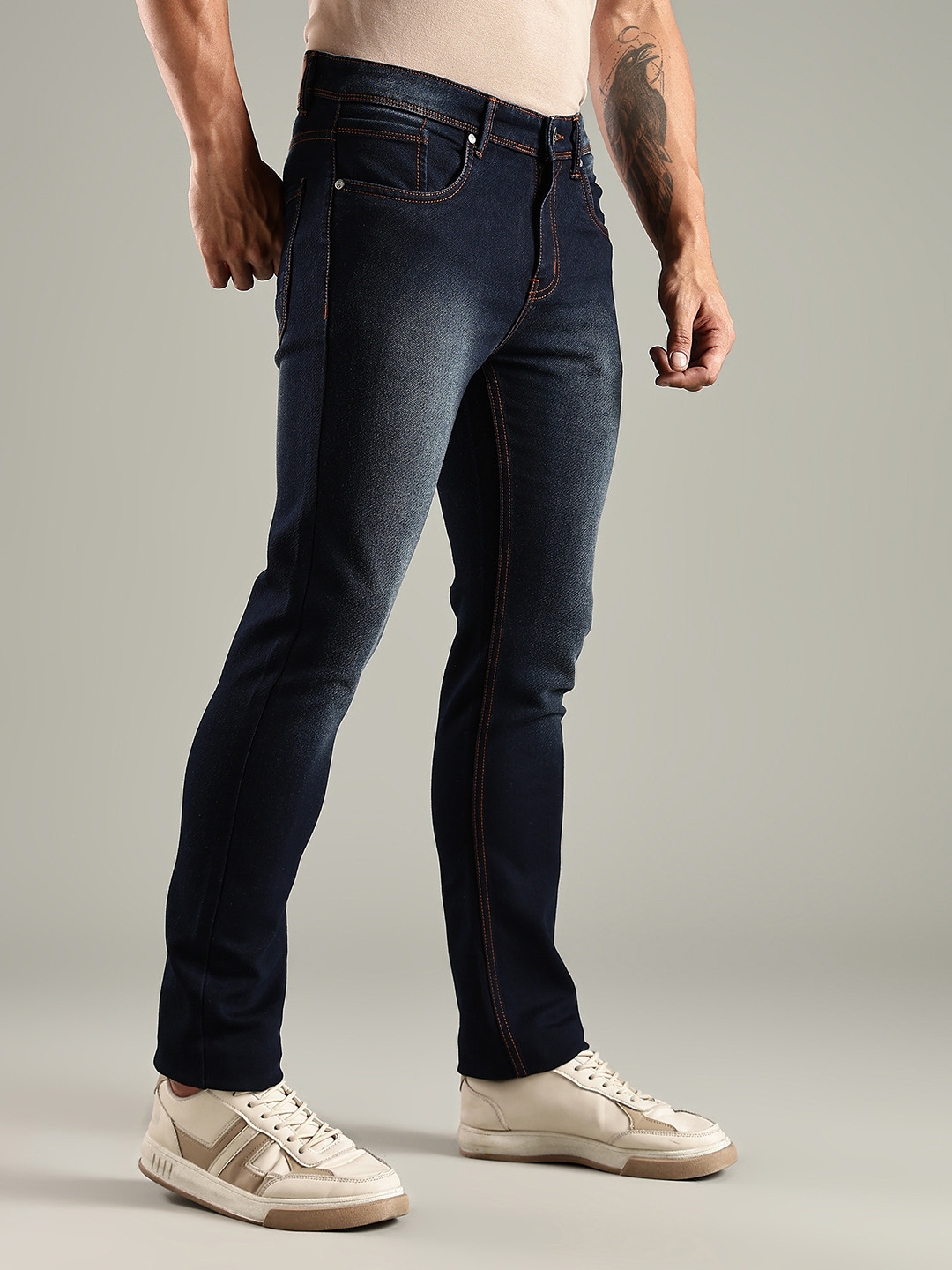 Thomas Scott Men Original Straight Fit Mid-Rise Light Fade Stretchable Jeans