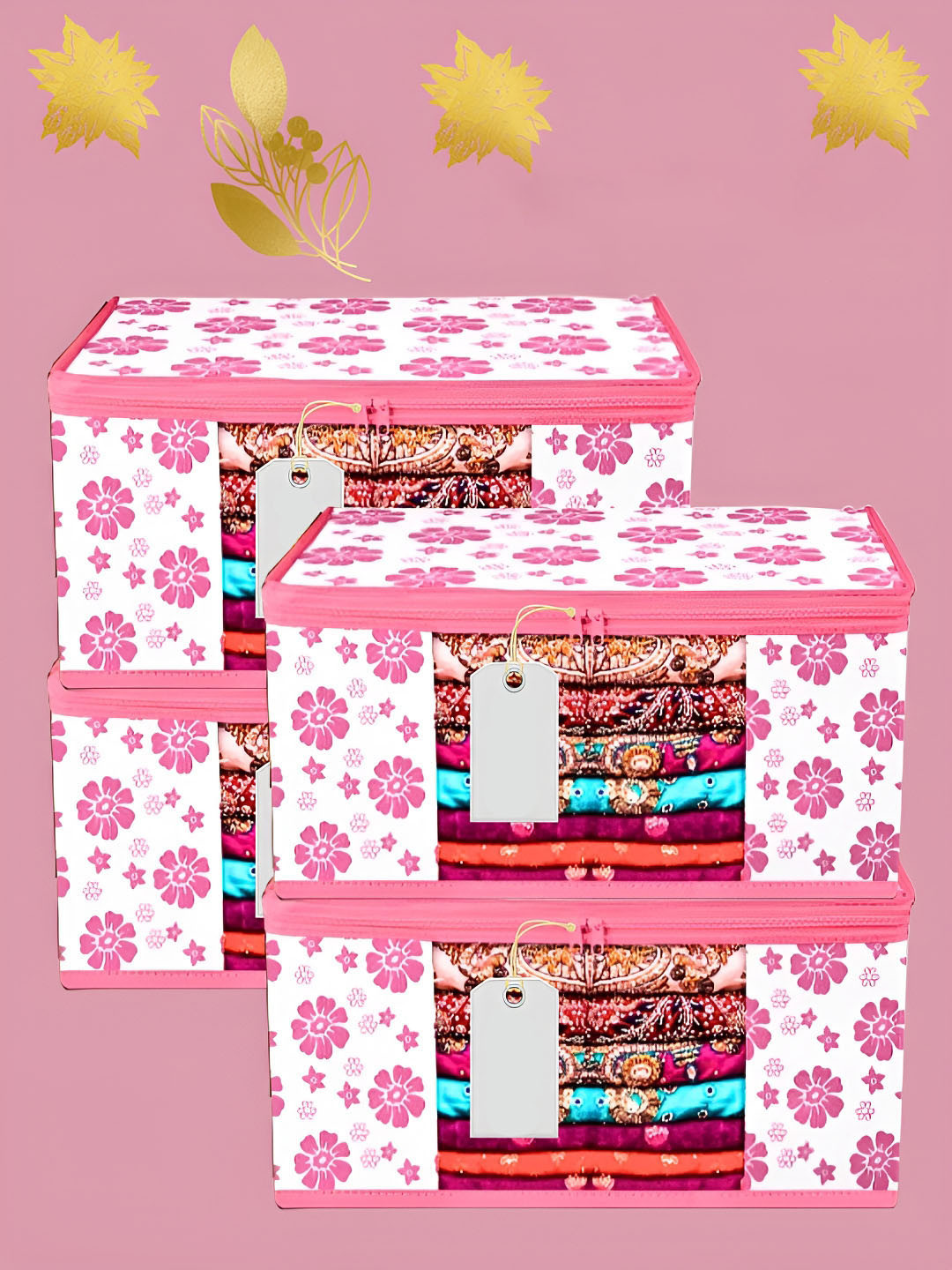 Ajabh Pink 4 Pieces Printed Regular Multi-Utility Organisers