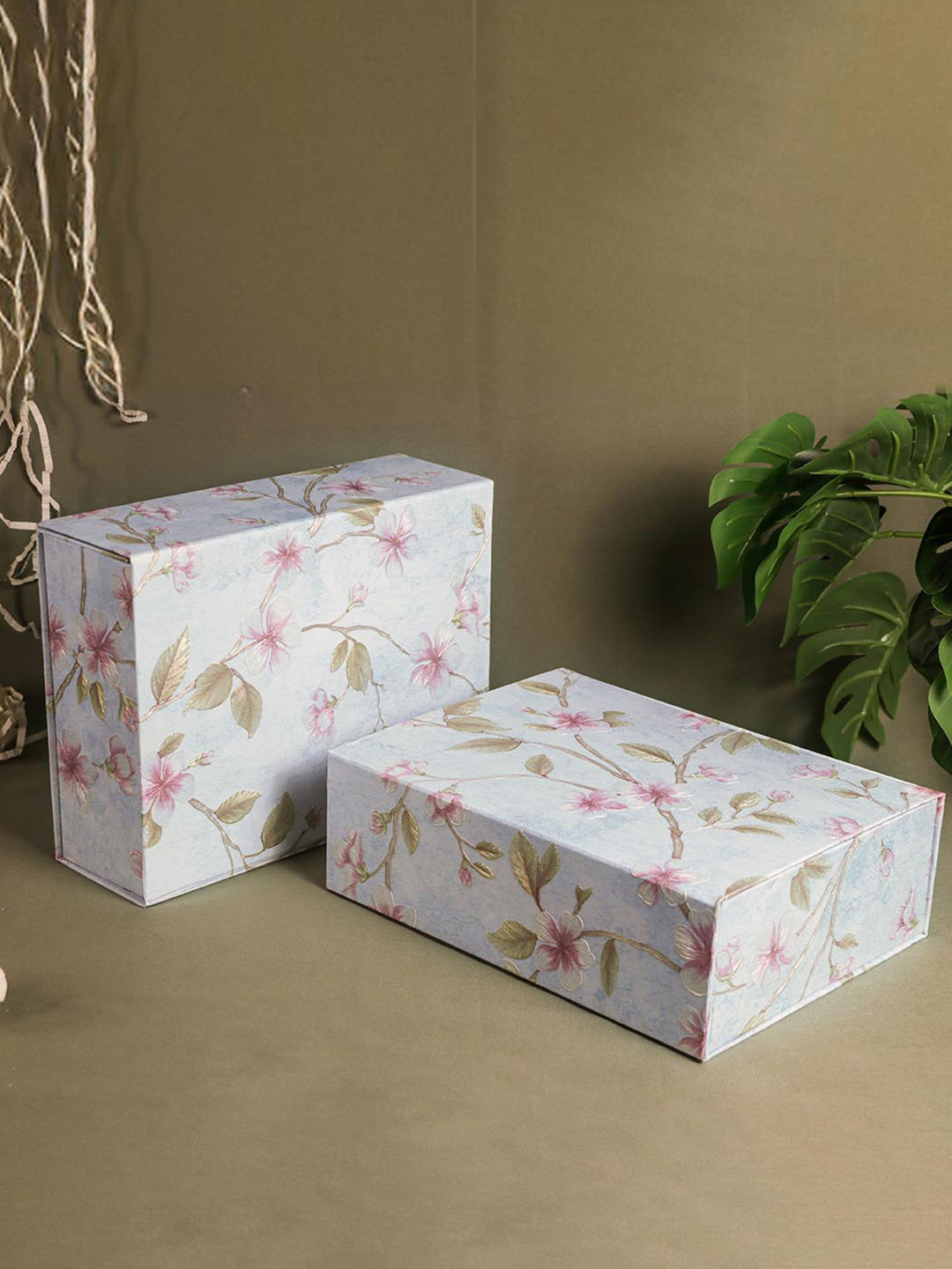 Art Street 2Pcs Blue Floral Printed Eco-Friendly Foldable Gift Hamper Boxes