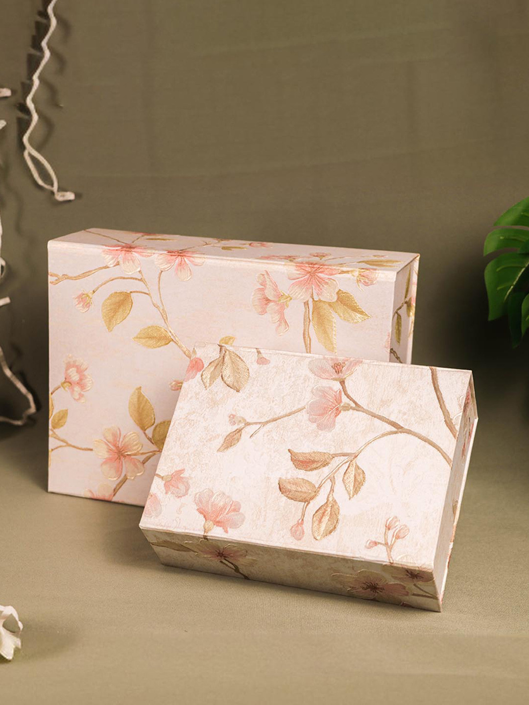 Art Street 2Pc White & Peach-Color Floral Printed Eco-Friendly Foldable Gift Hamper Boxes