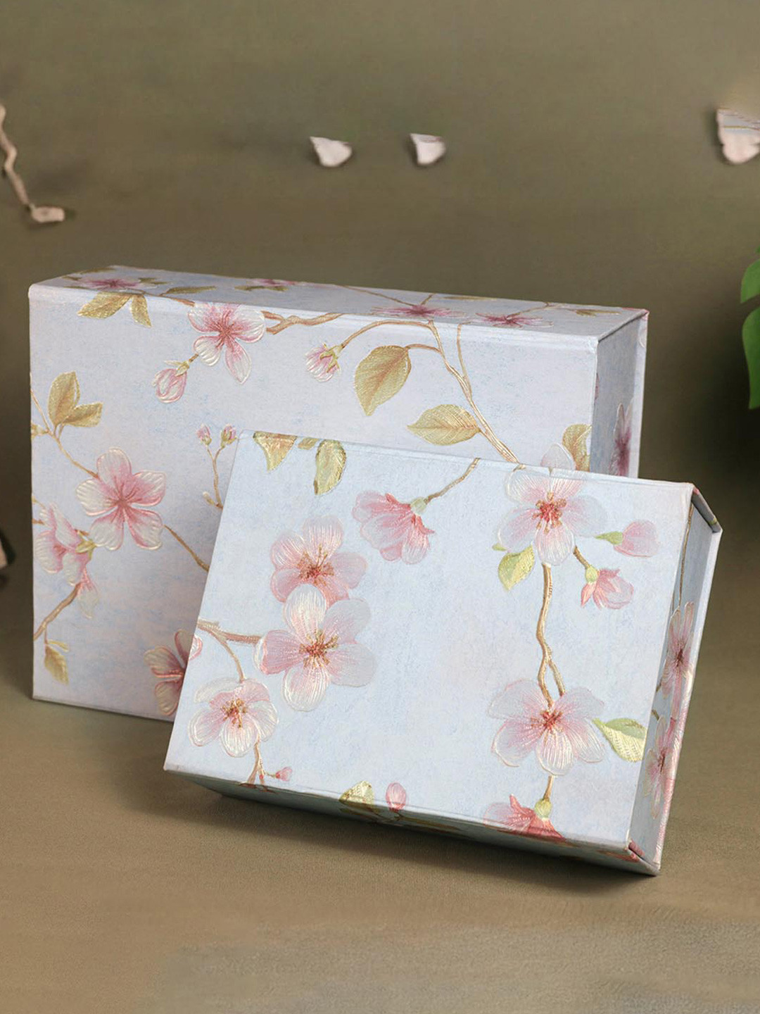 Art Street 2Pcs Blue & Pink Floral Printed Eco-Friendly Foldable Gift Hamper Boxes