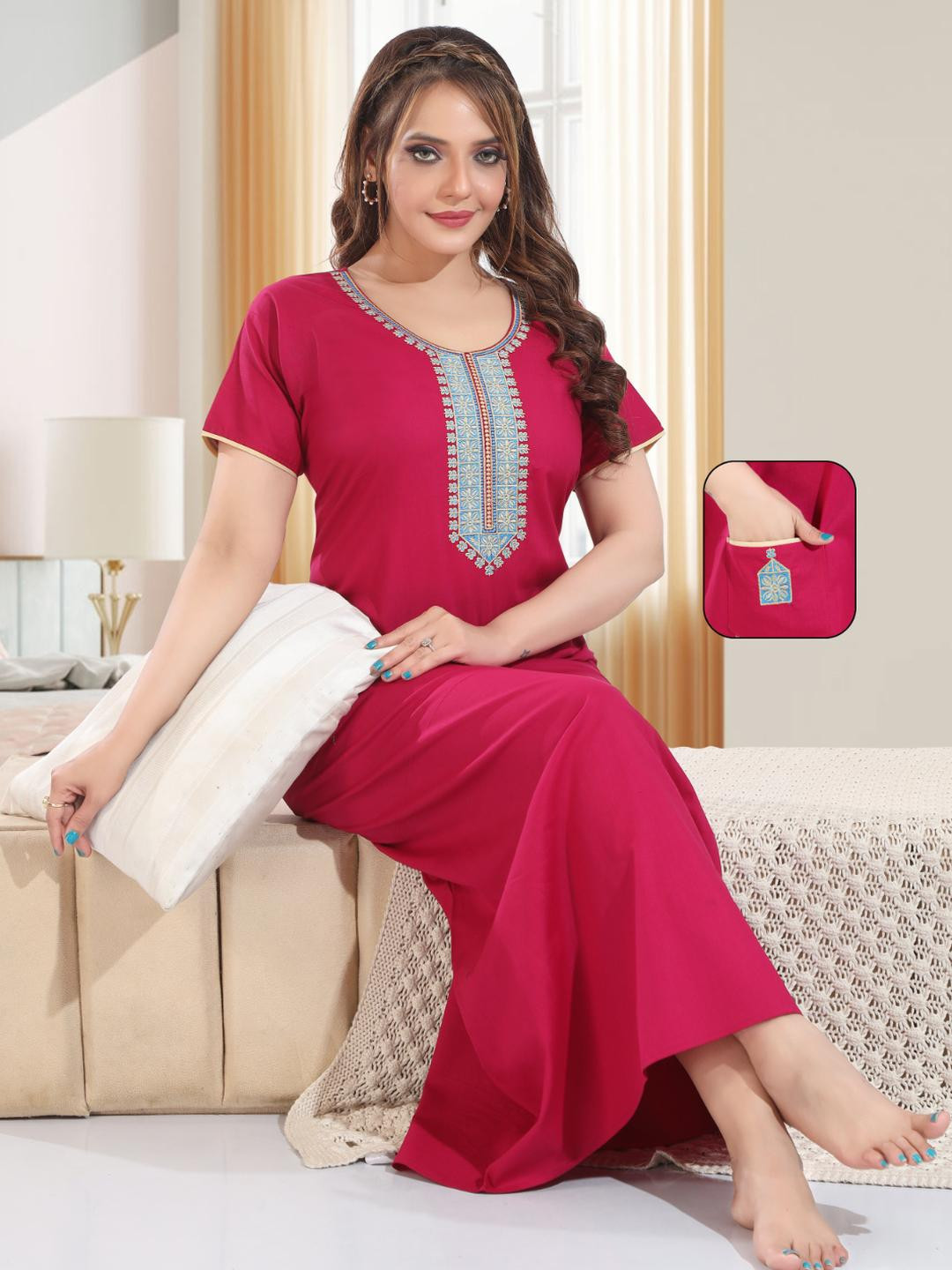 TRUNDZ Embroidered Maxi Nightdress