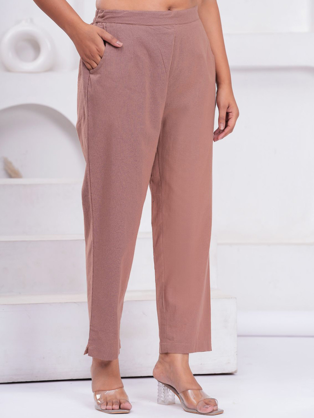 CRENOL THREADS Women Relaxed Straight-Fit Mid-Rise Trousers