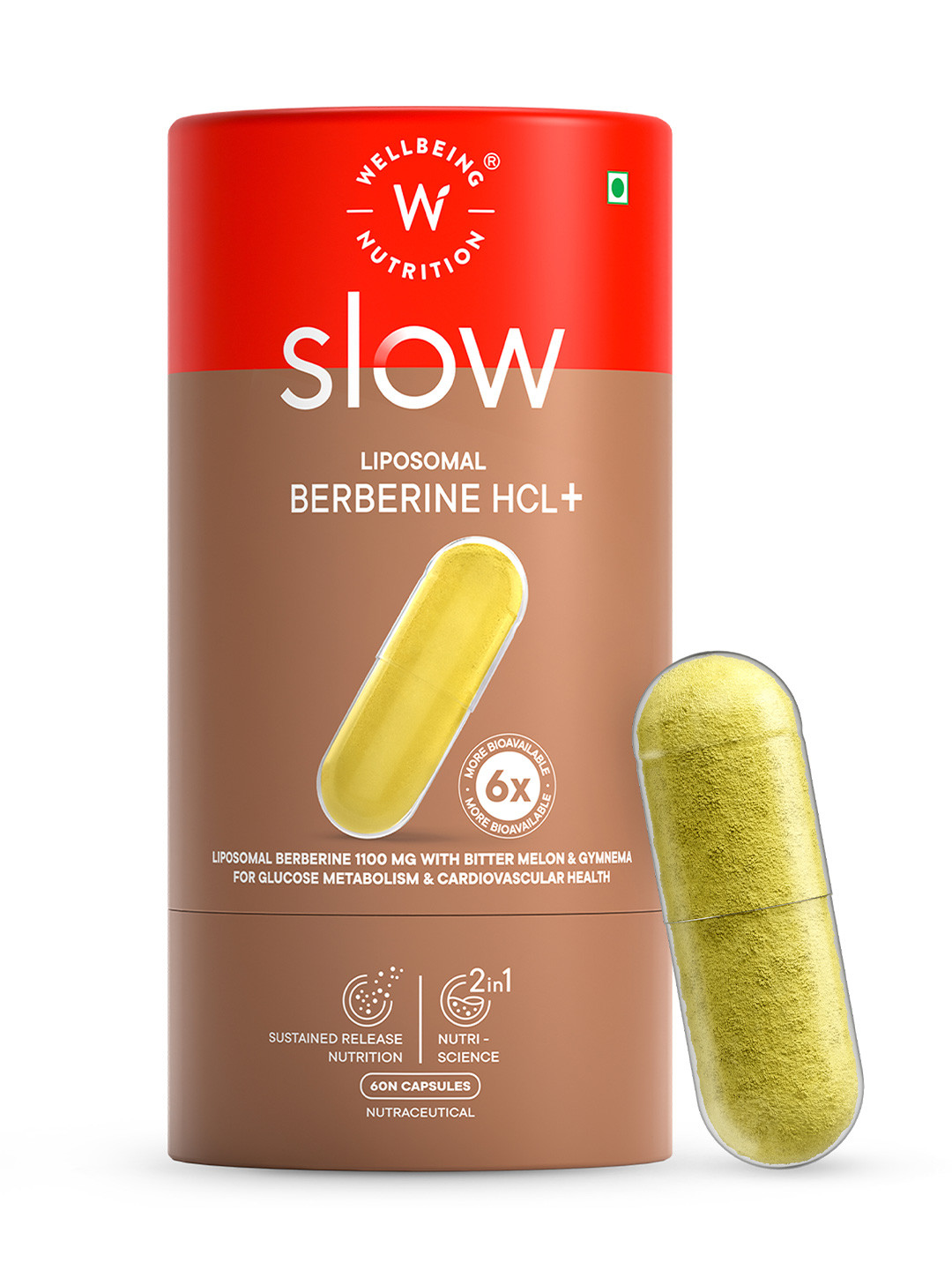 Wellbeing Nutrition  Slow Liposomal Berberine HCL+ 1100mg Capsules - 60 Veg Capsules