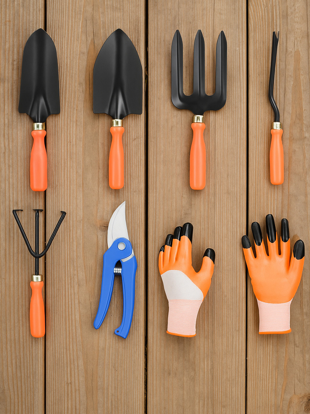 Kuber Industries 7-Pcs Black & Orange-Colored Metal Gardening Tool Kit