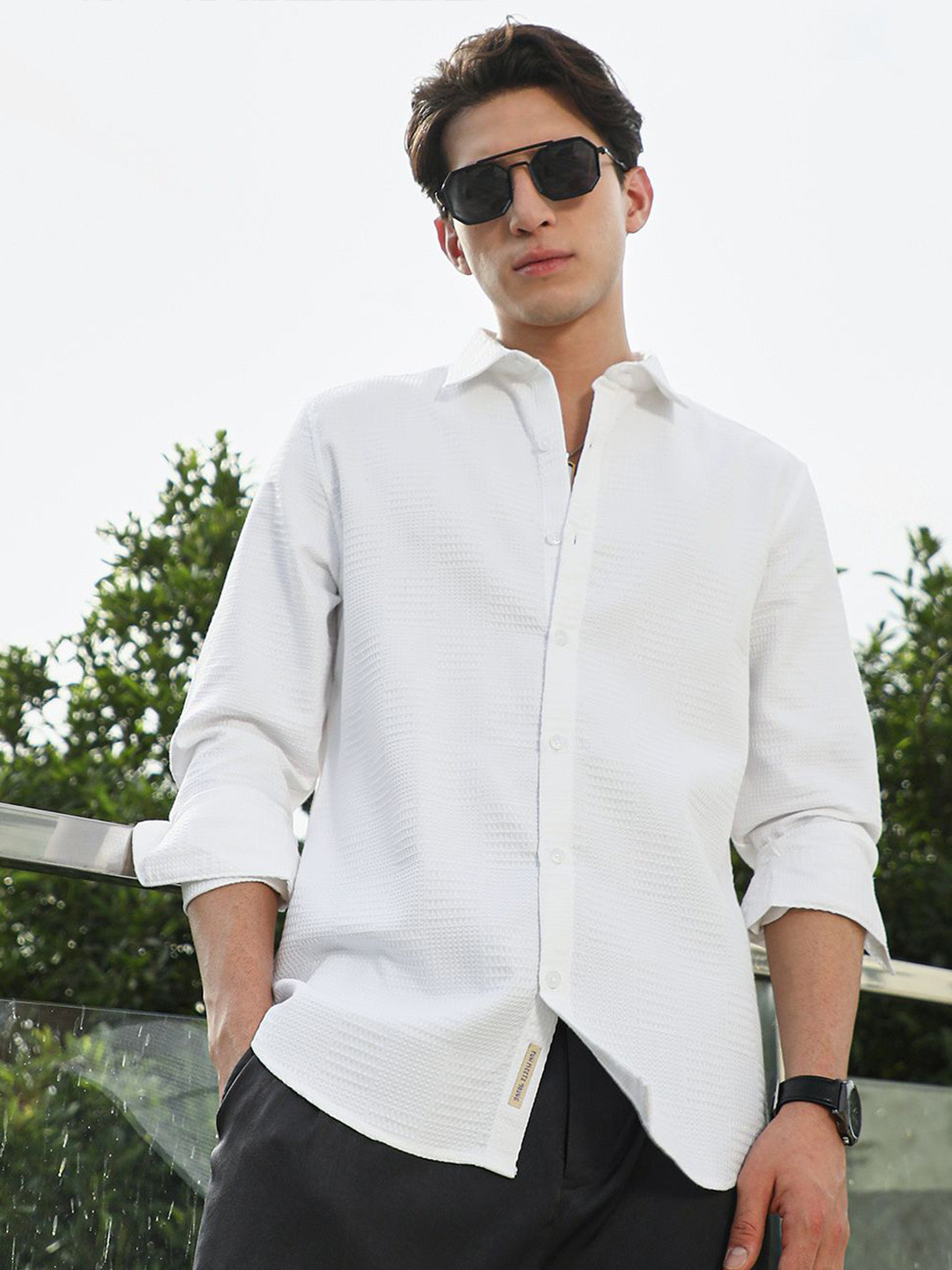 CAHOOT Comfort Textured Spread Collar Casual Shirt