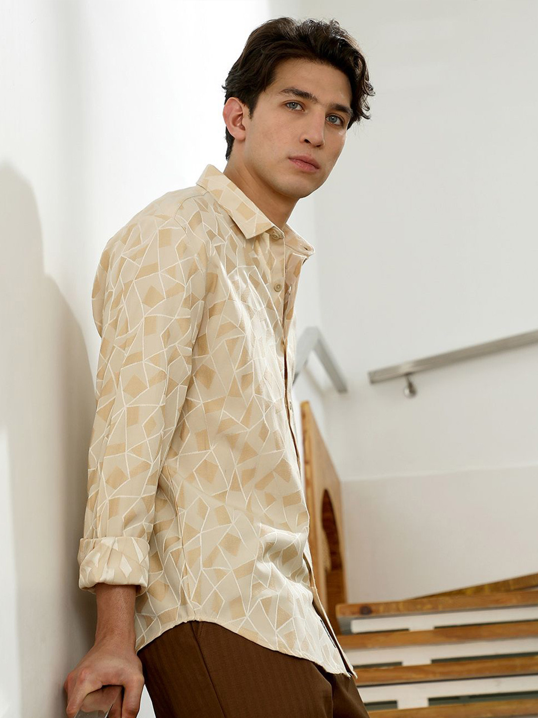 CAHOOT Comfort Geometric Printed Button-Down Collar Casual Shirt