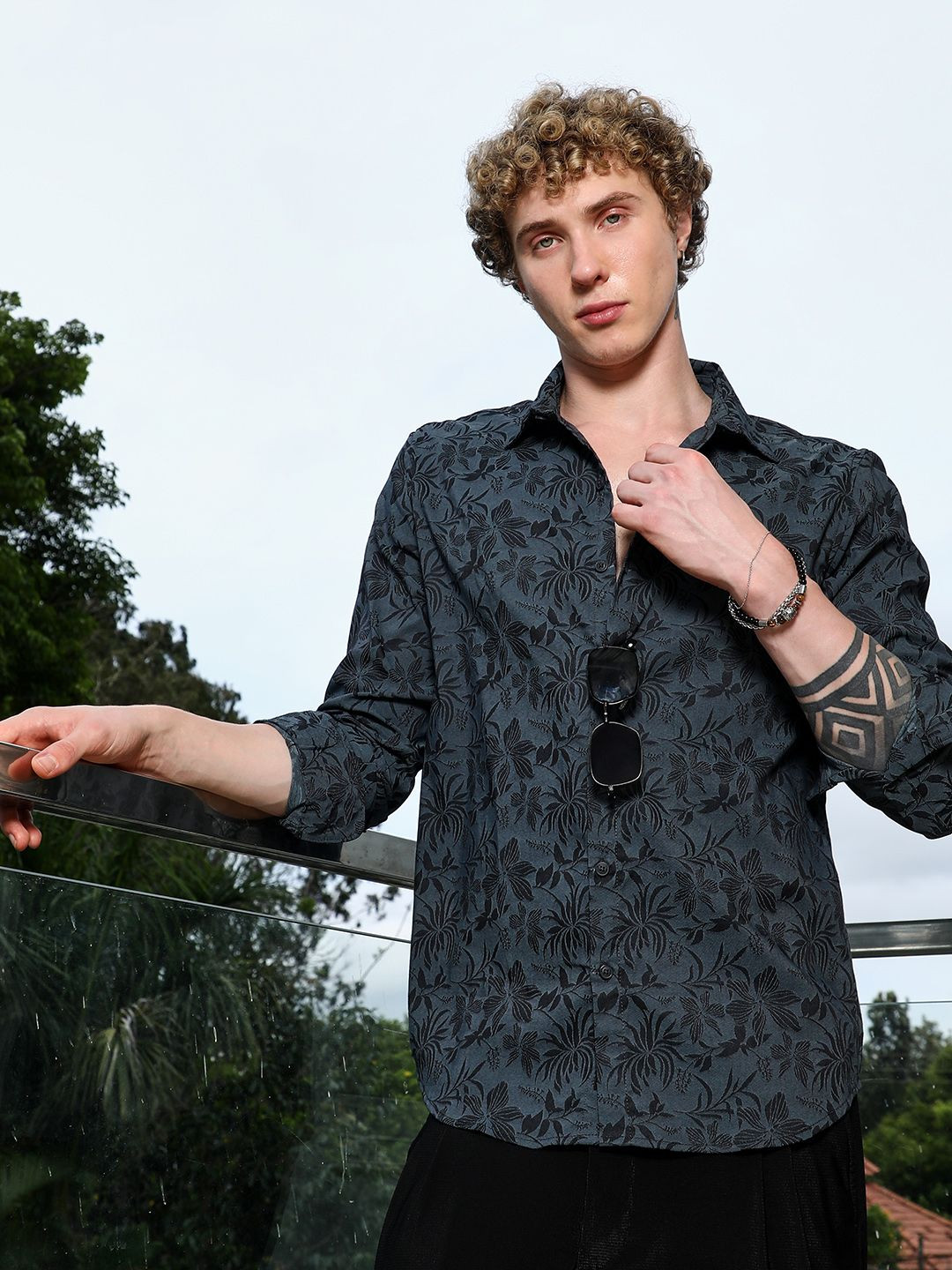 CAHOOT Comfort Floral Printed Spread Collar Cotton Casual Shirt