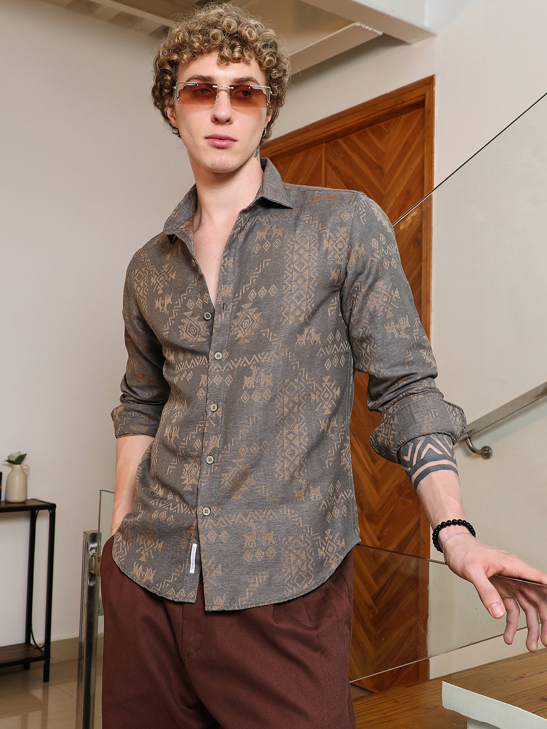 CAHOOT Comfort Ethnic Motifs Printed Spread Collar Cotton Casual Shirt