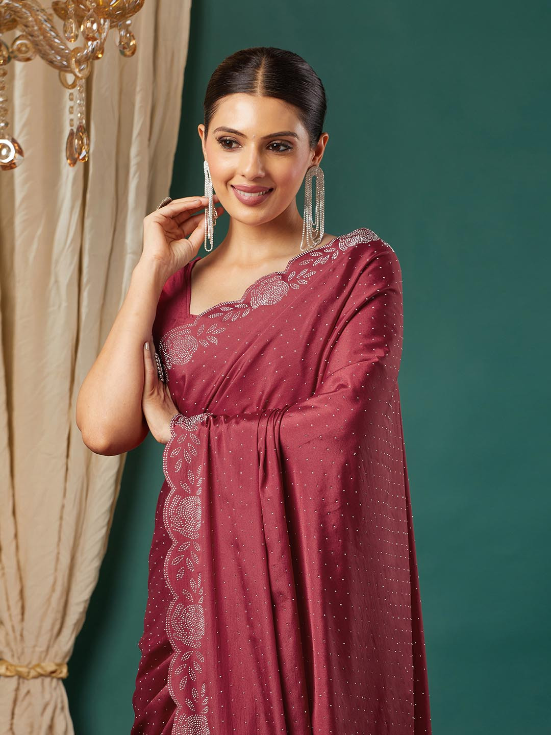 VILLAGIUS Embellished Ikat Saree