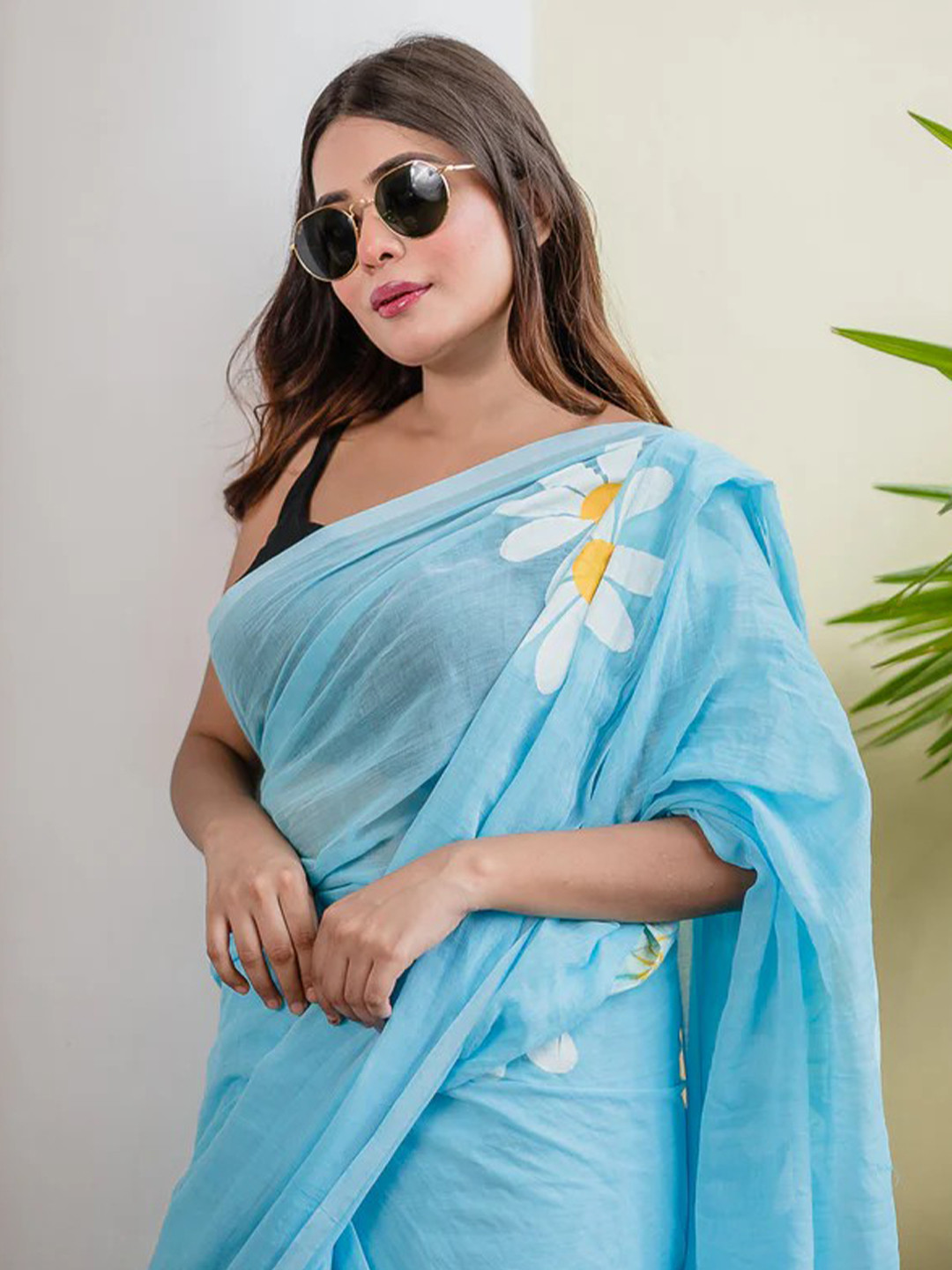 VILLAGIUS Floral Printed Pure Cotton Ready to Wear Saree