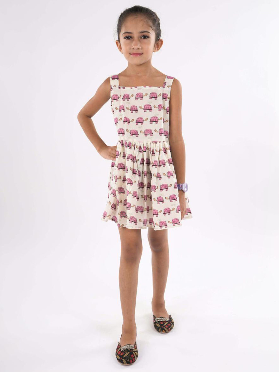Fabjunior Girls Printed Square Neck Casual Dresses