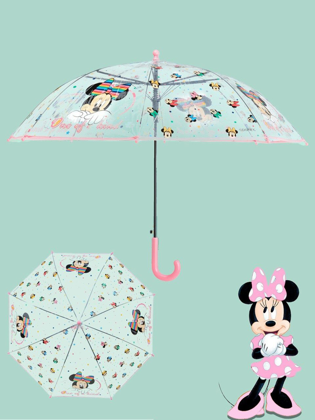 Disney By Yellow Bee Girls White & Pink Minnie Mouse Printed Manual 2 Fold Umbrella