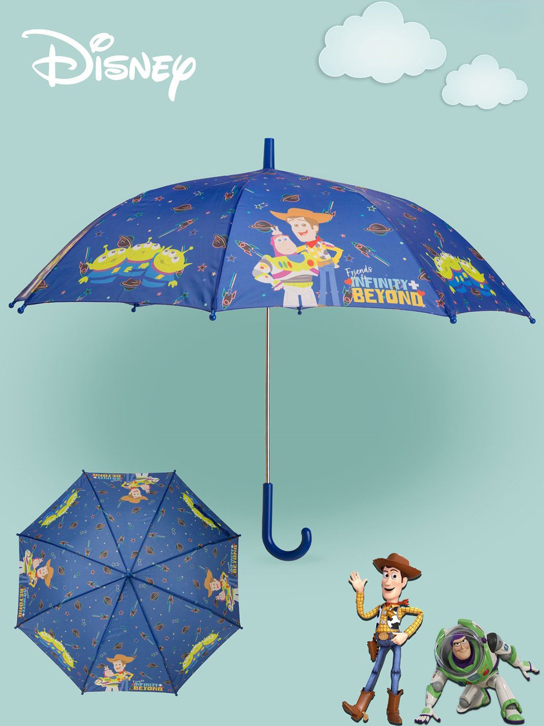 Disney By Yellow Bee Boys Blue Cartoon Characters Printed Automatic 2 Fold Umbrella
