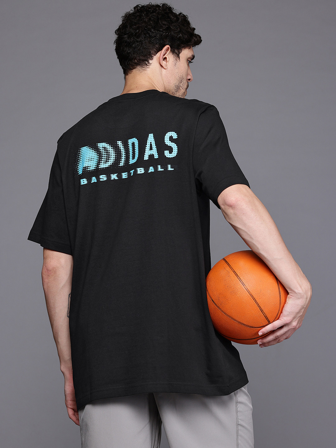 ADIDAS Brand Logo Print Oversized Cotton Basketball T-shirt