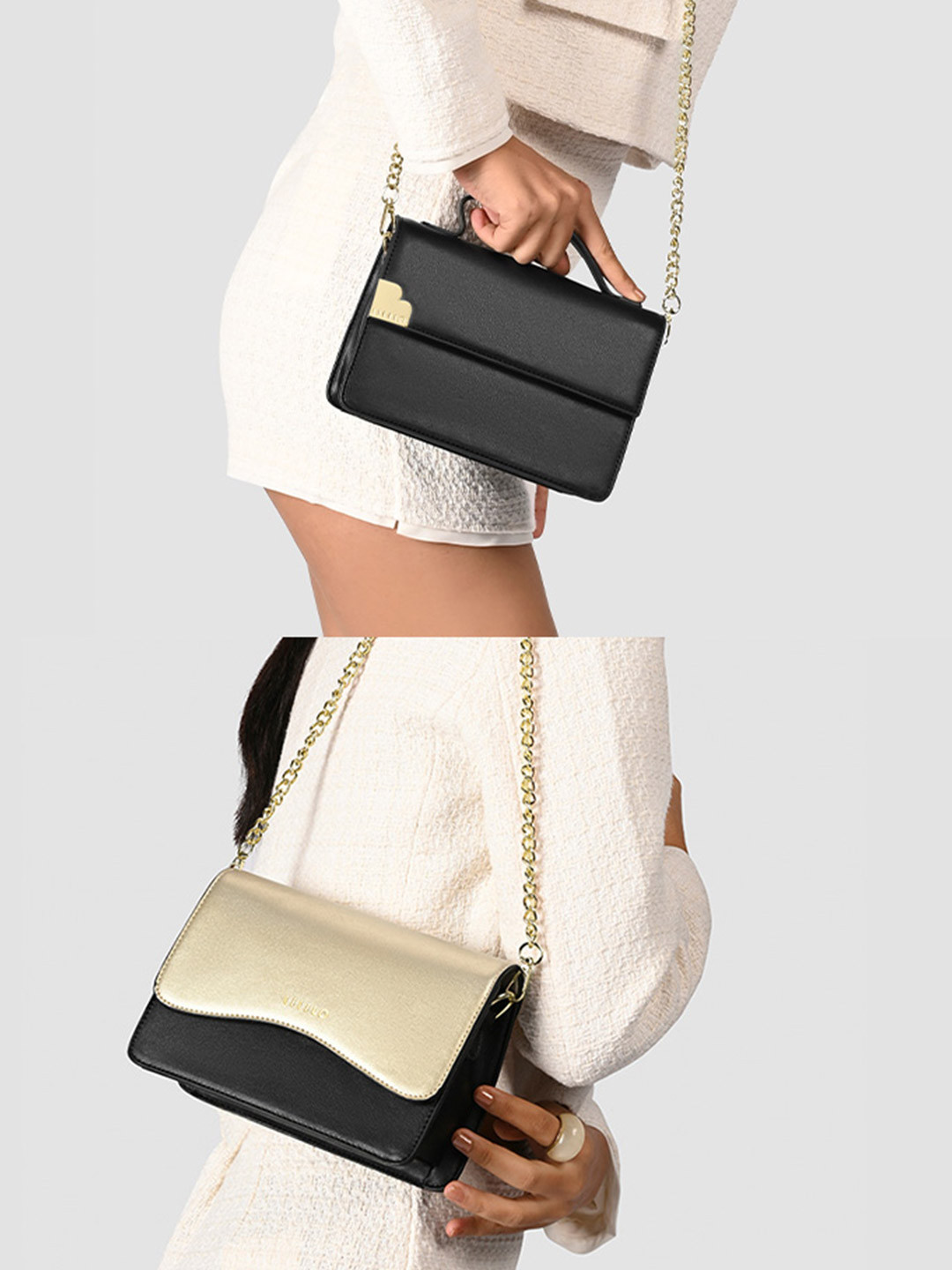 Lililo Pack Of 2 Black & Gold Toned Sling Bags