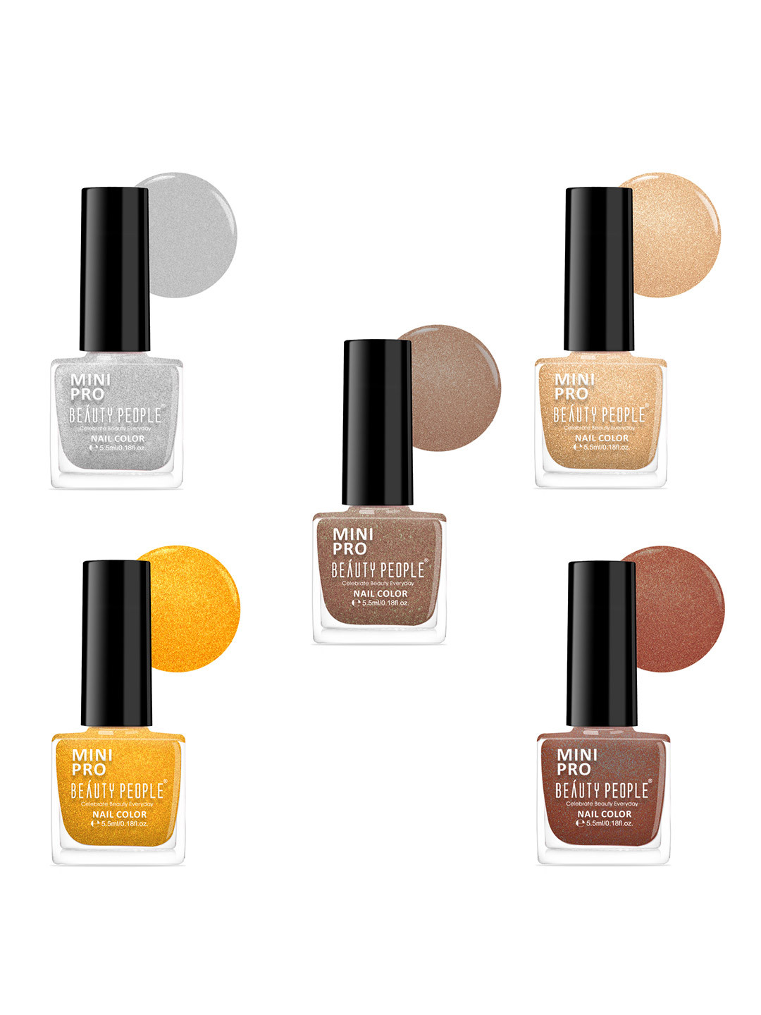 Beauty People Set Of 5 Mini Pro Nail Polish- 5.5 ml Each- Shade- 129- 130-133-137-140