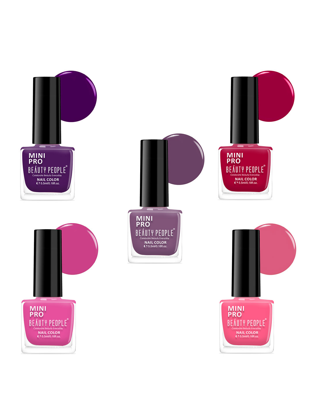 Beauty People Set Of 5 Mini Pro Nail Polish- 5.5 ml Each- Shade- 107- 149- 184-186-187